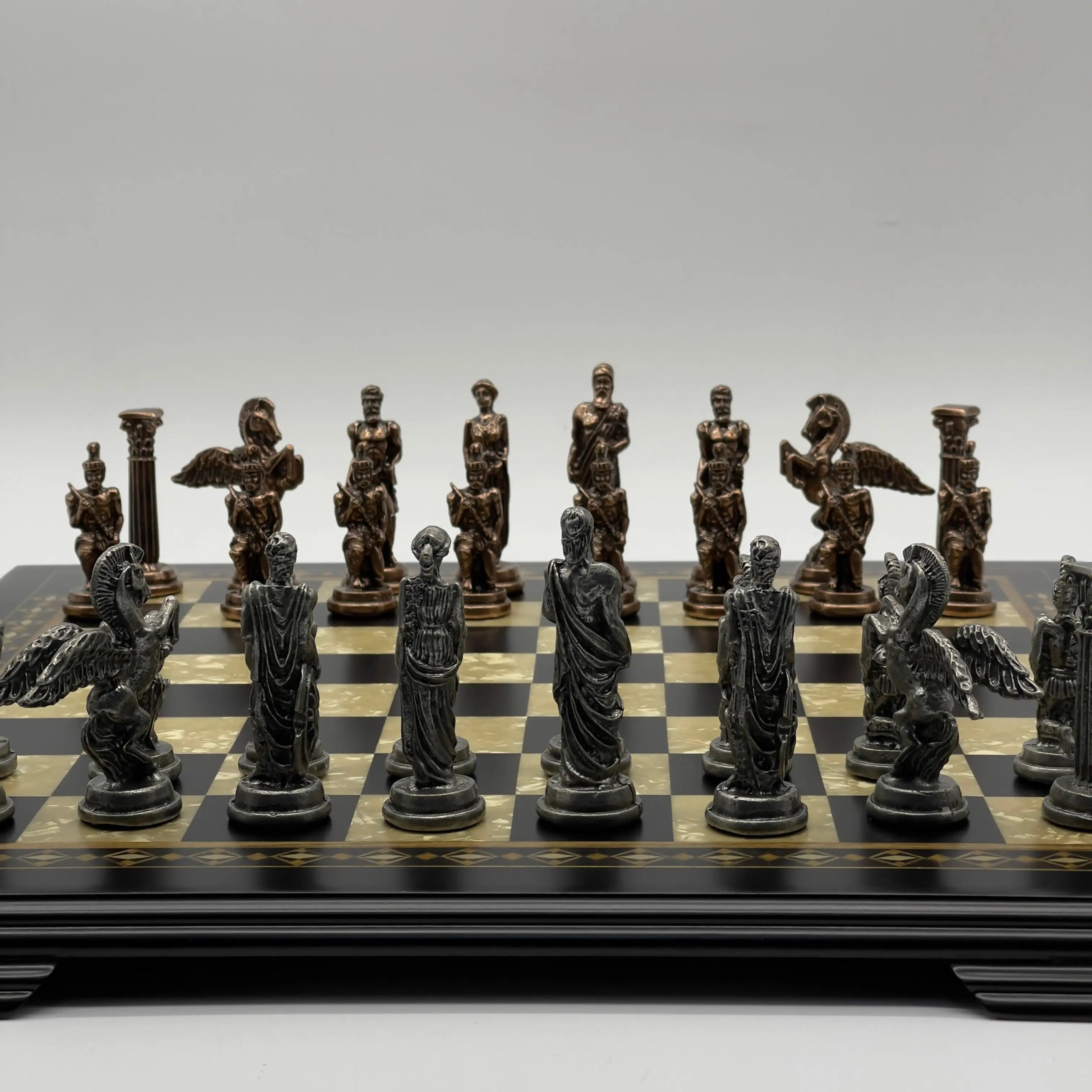 19.3" Wooden Black Luxury Chess Set - Pegasus Theme Metal Chess Pieces