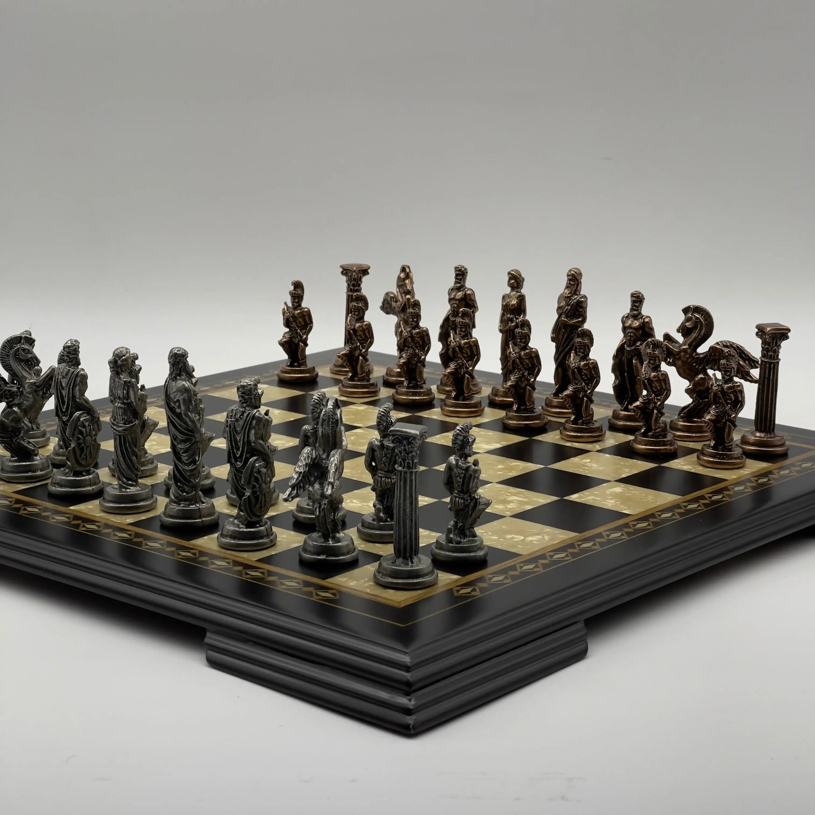 19.3" Wooden Black Luxury Chess Set - Pegasus Theme Metal Chess Pieces