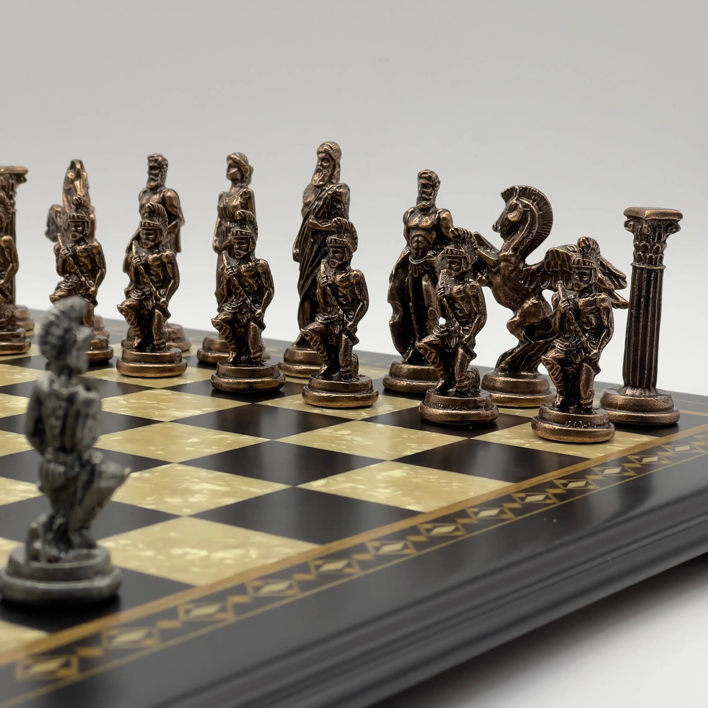 19.3" Wooden Black Luxury Chess Set - Pegasus Theme Metal Chess Pieces