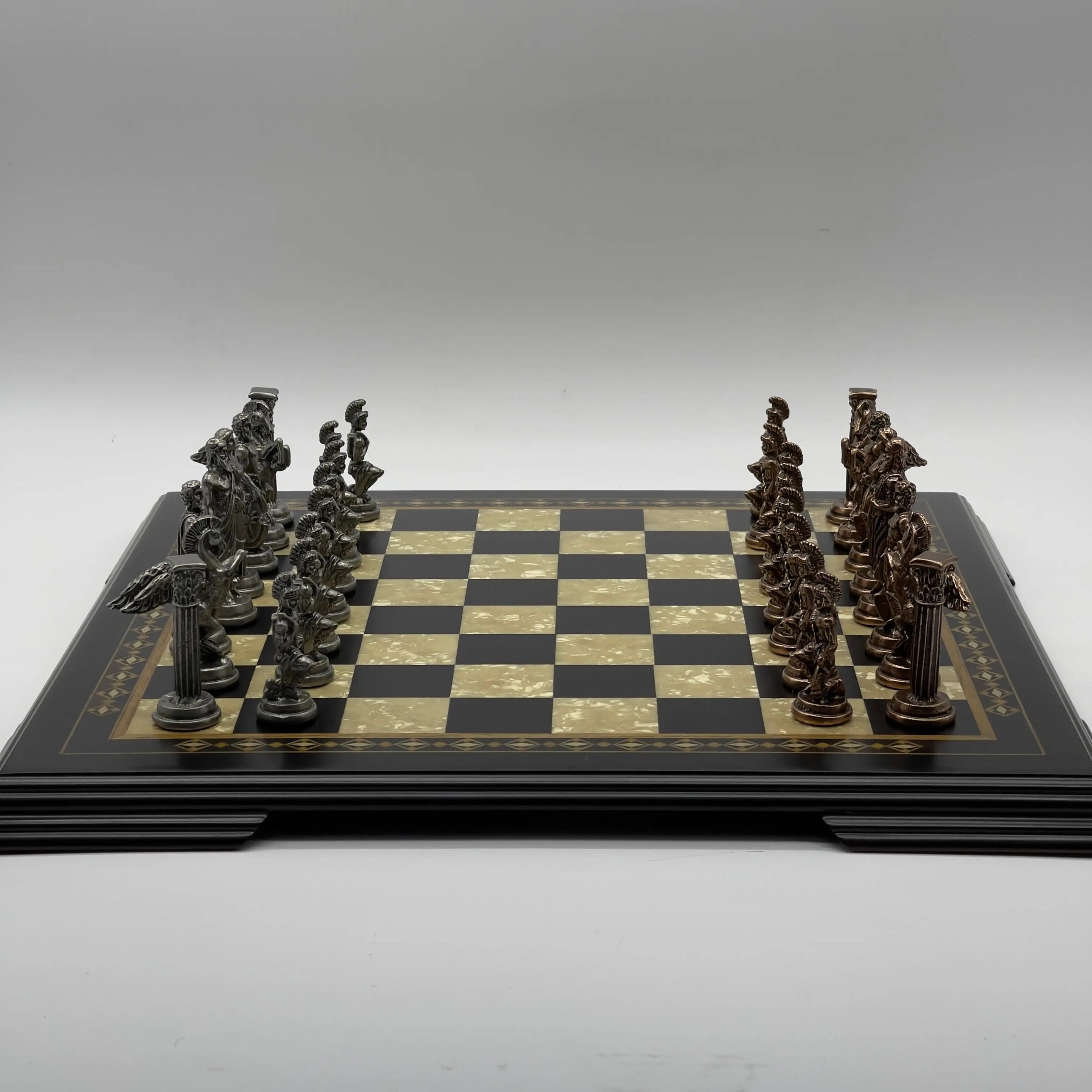 19.3" Wooden Black Luxury Chess Set - Pegasus Theme Metal Chess Pieces