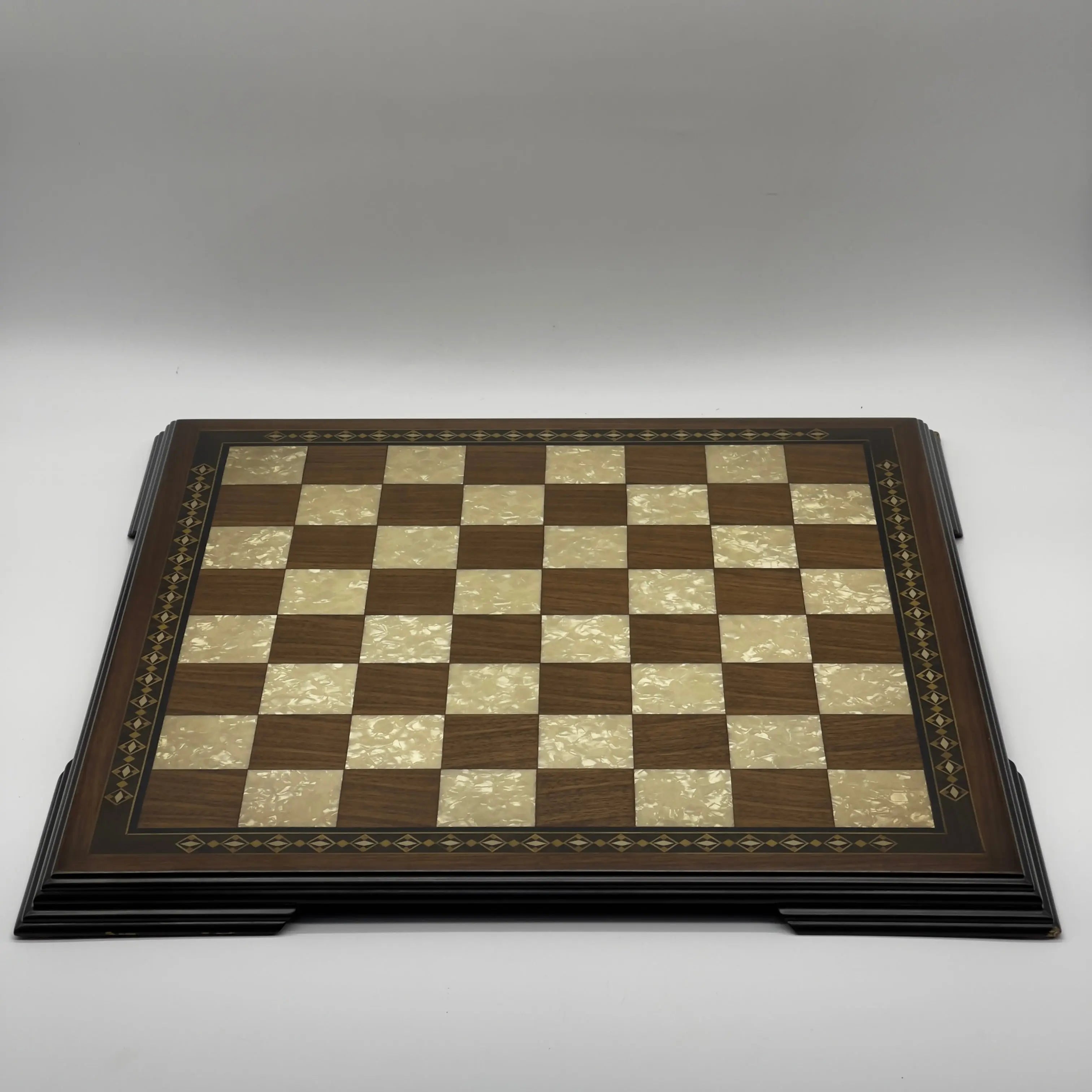19.3" Wooden Brown Handmade Chess Board with Romans Metal Chess Pieces