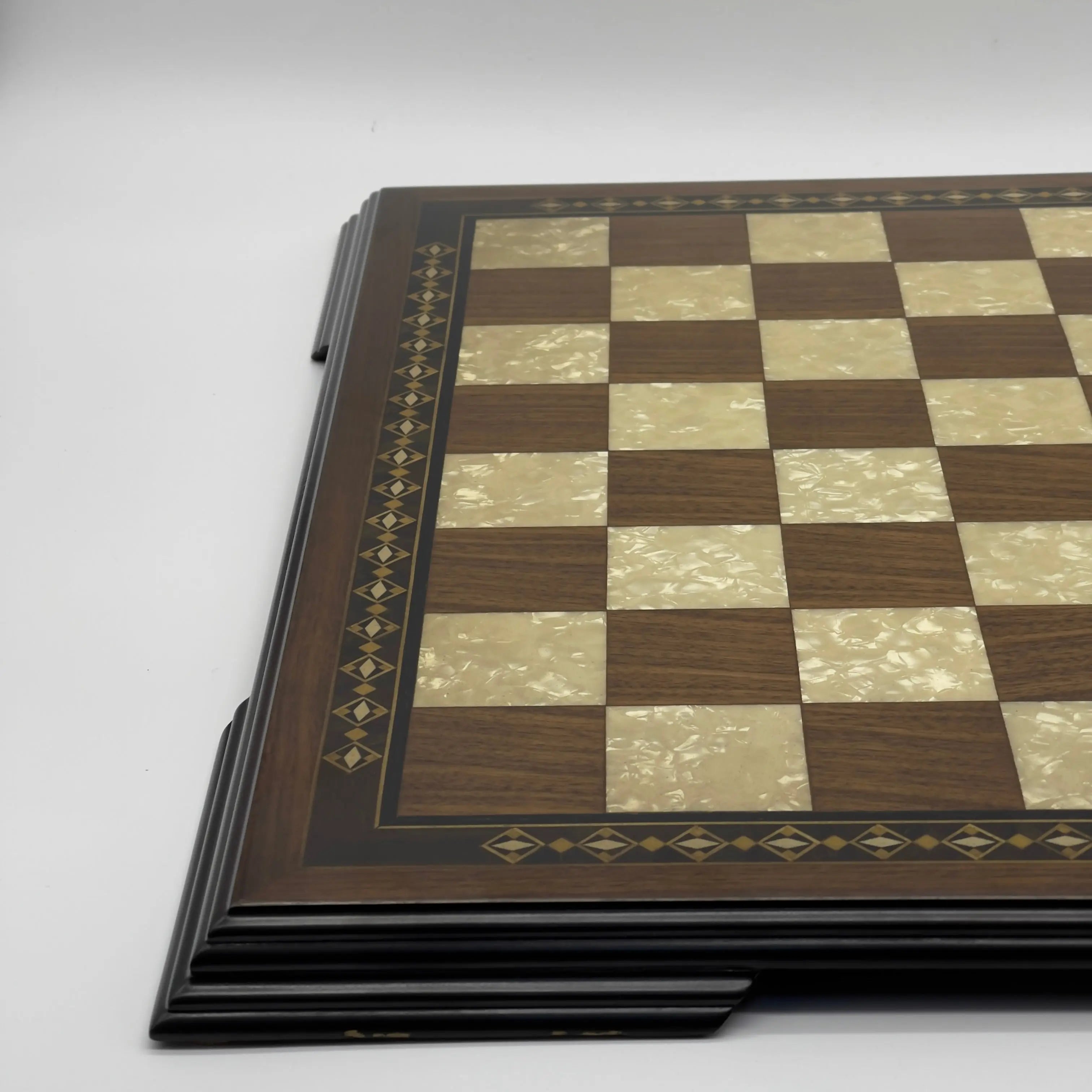 19.3" Wooden Brown Handmade Chess Board with Romans Metal Chess Pieces