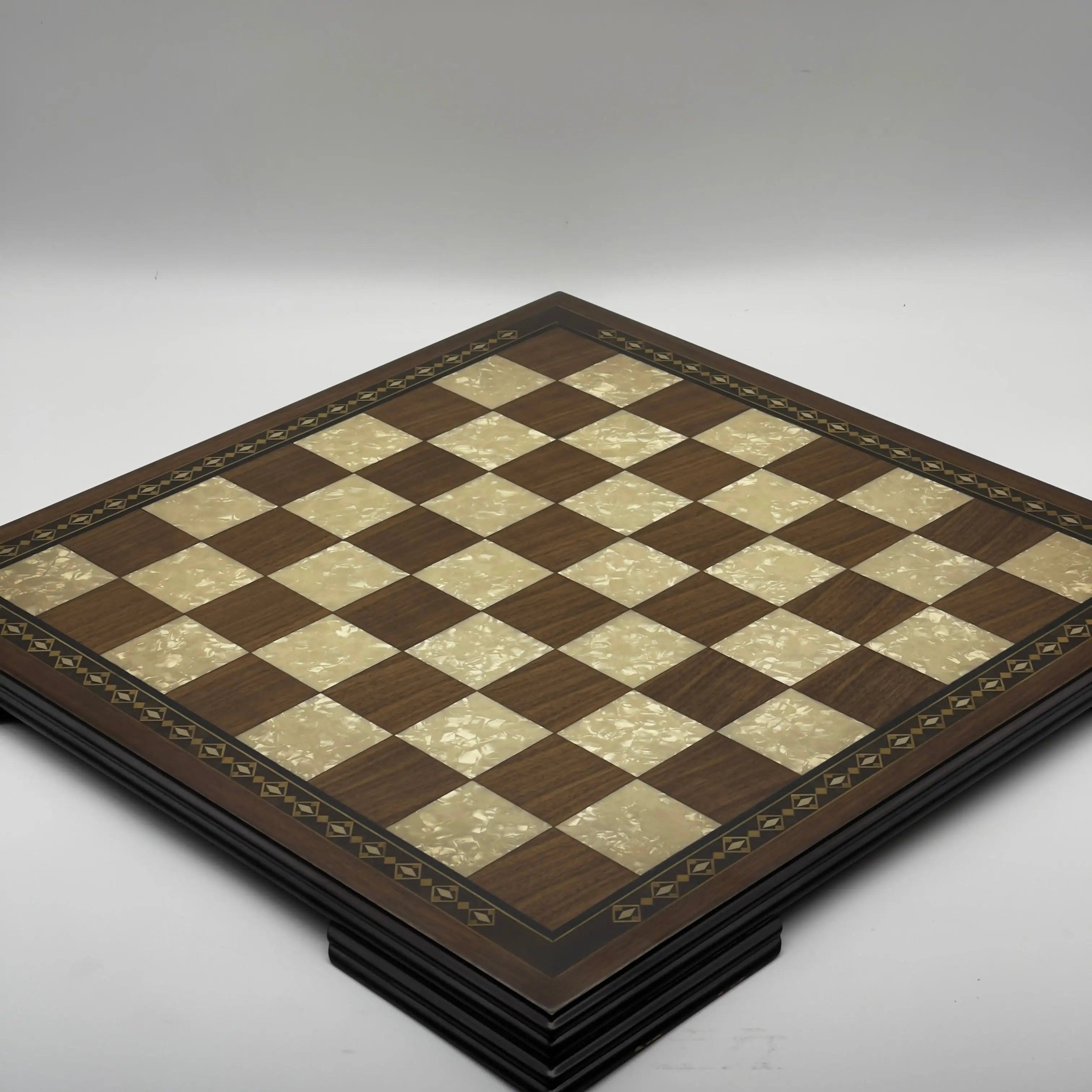 19.3" Wooden Brown Handmade Chess Board with Romans Metal Chess Pieces
