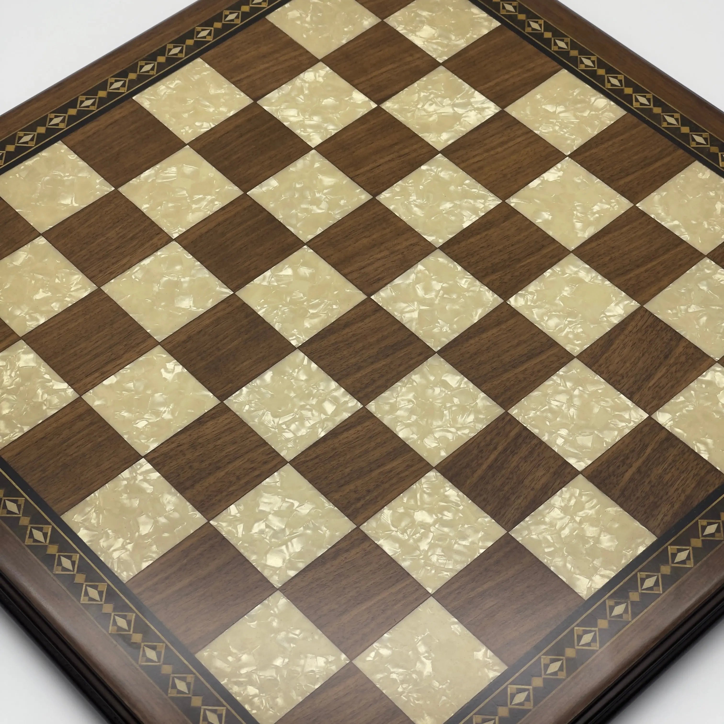 19.3" Wooden Brown Handmade Chess Board with Romans Metal Chess Pieces