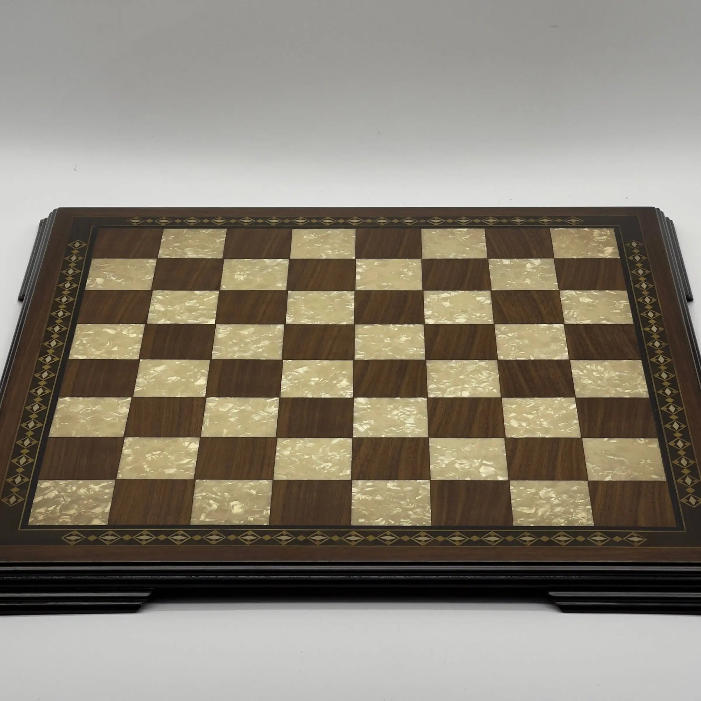 19.3" Wooden Brown Handmade Chess Board with Romans Metal Chess Pieces