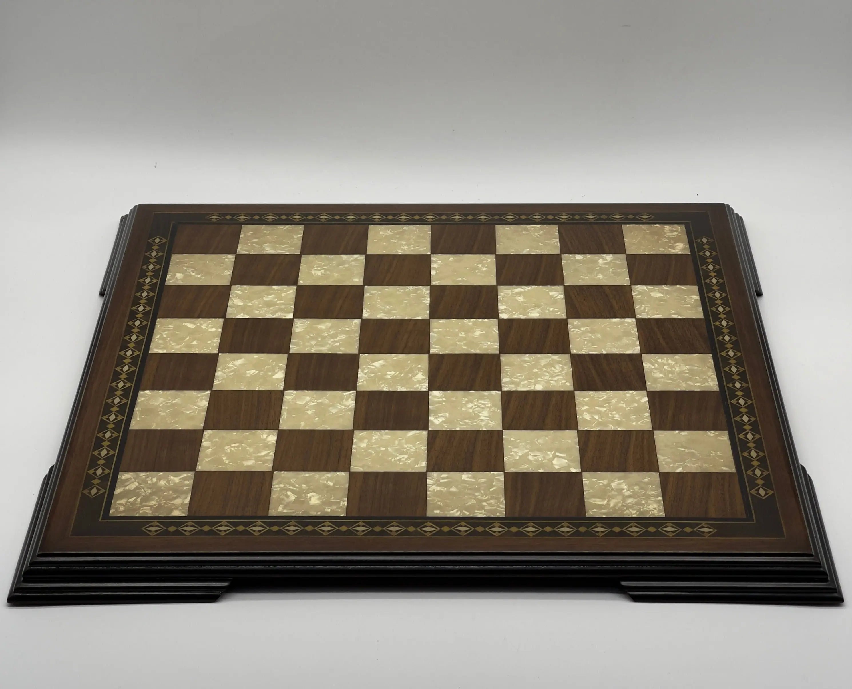 19.3" Wooden Brown Handmade Chess Board with Romans Metal Chess Pieces