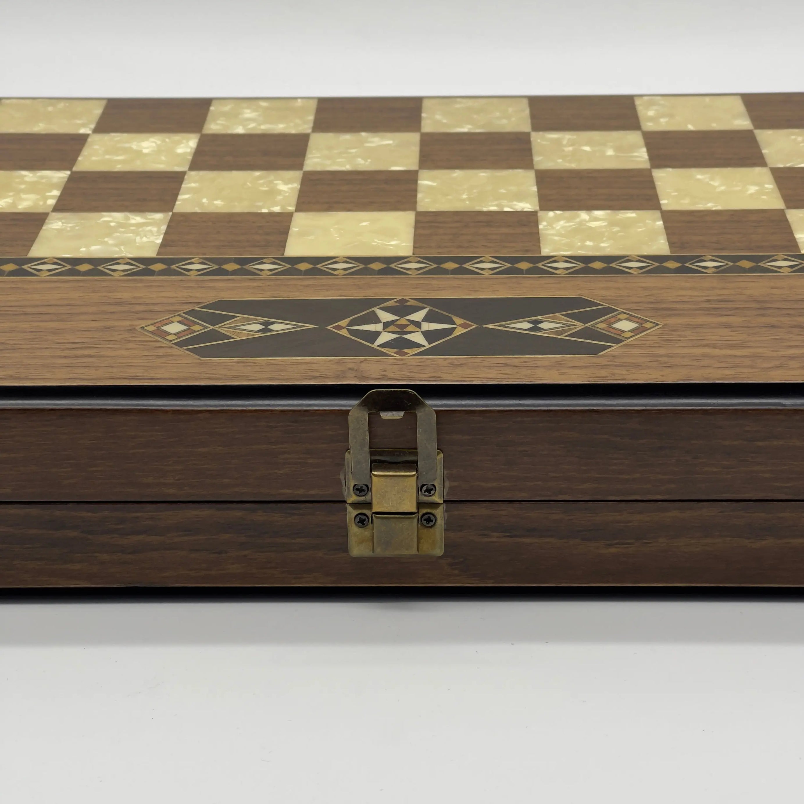 19.7" Brown Mosaic Classic Natural Walnut Veneer Wooden Backgammon Set