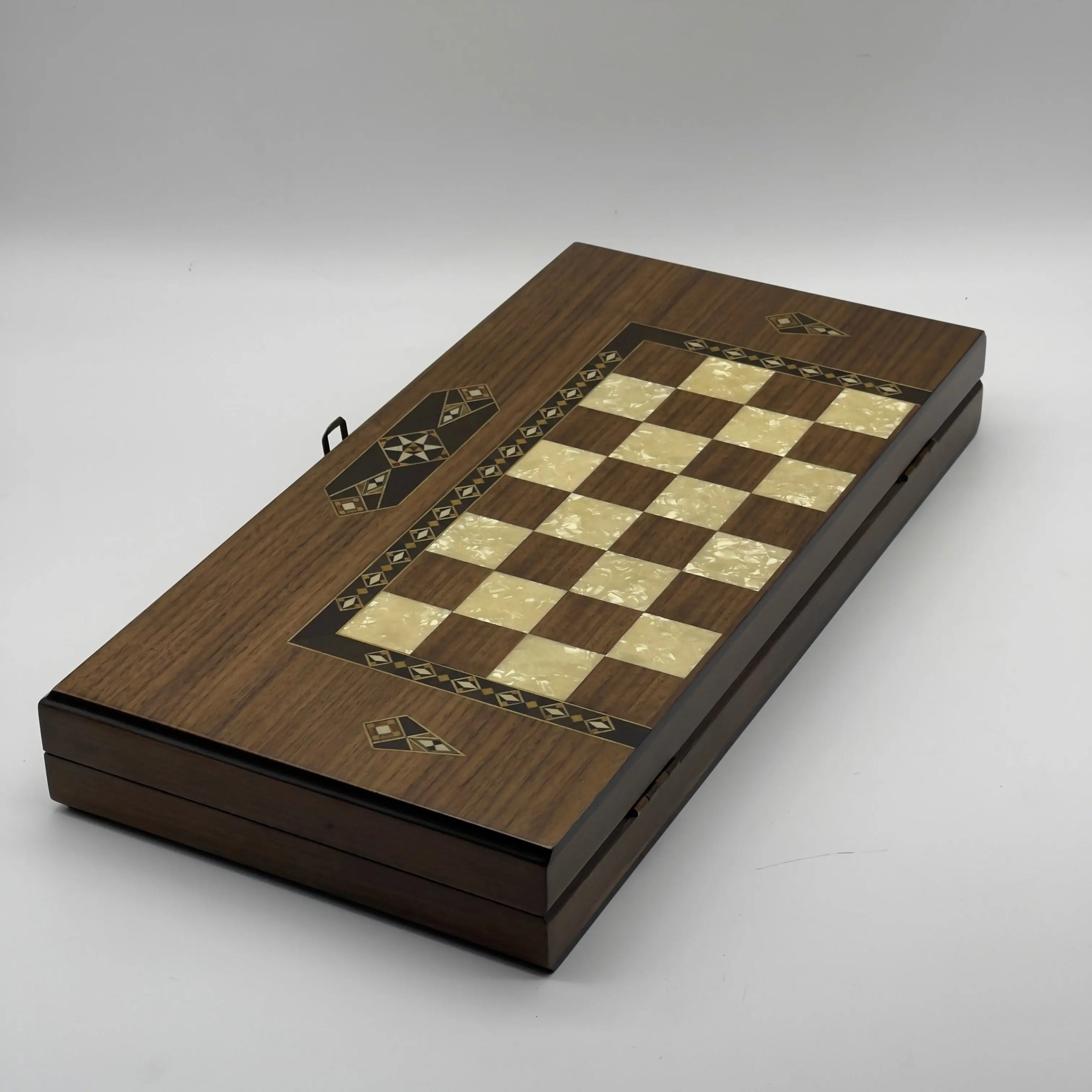 19.7" Brown Mosaic Classic Natural Walnut Veneer Wooden Backgammon Set
