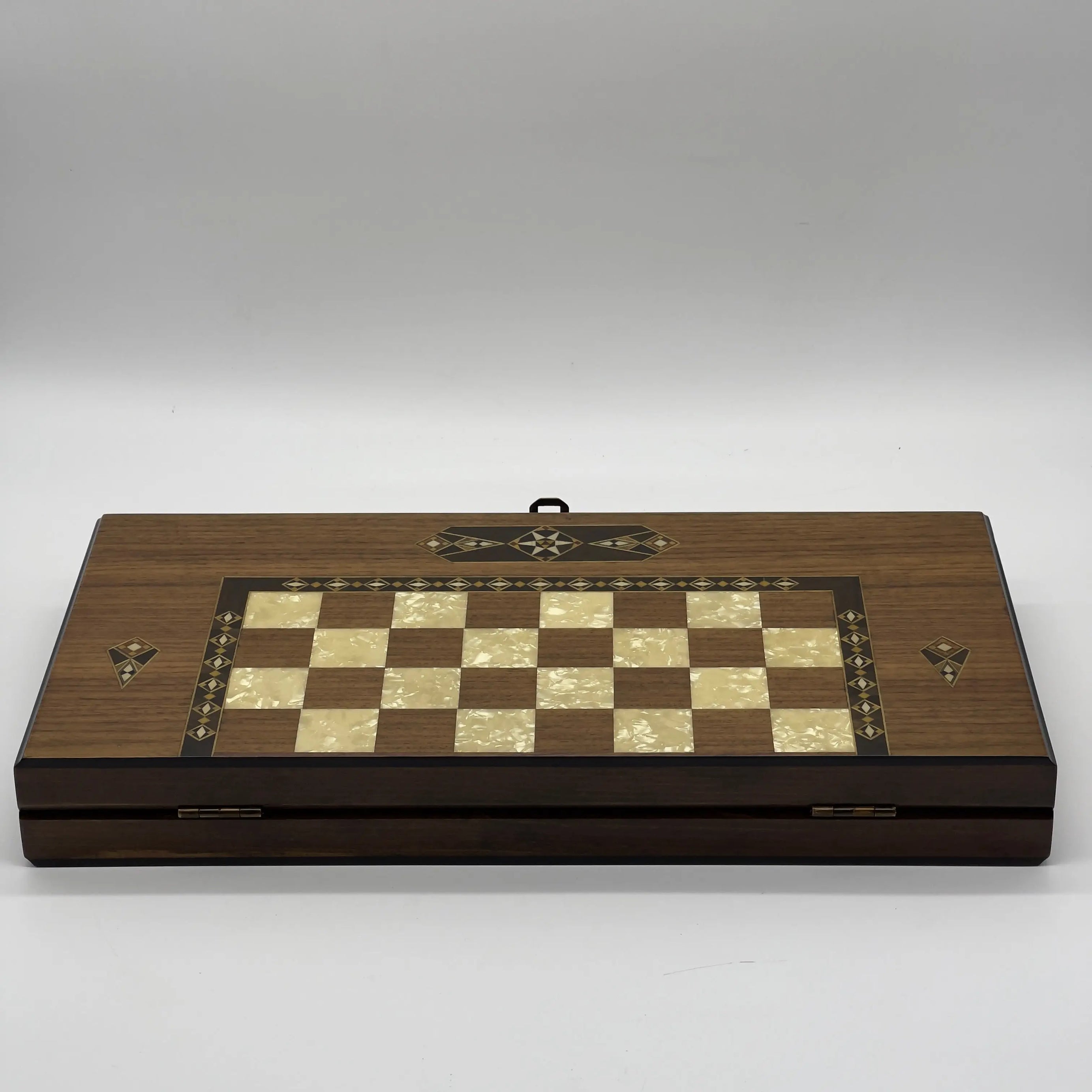 19.7" Brown Mosaic Classic Natural Walnut Veneer Wooden Backgammon Set