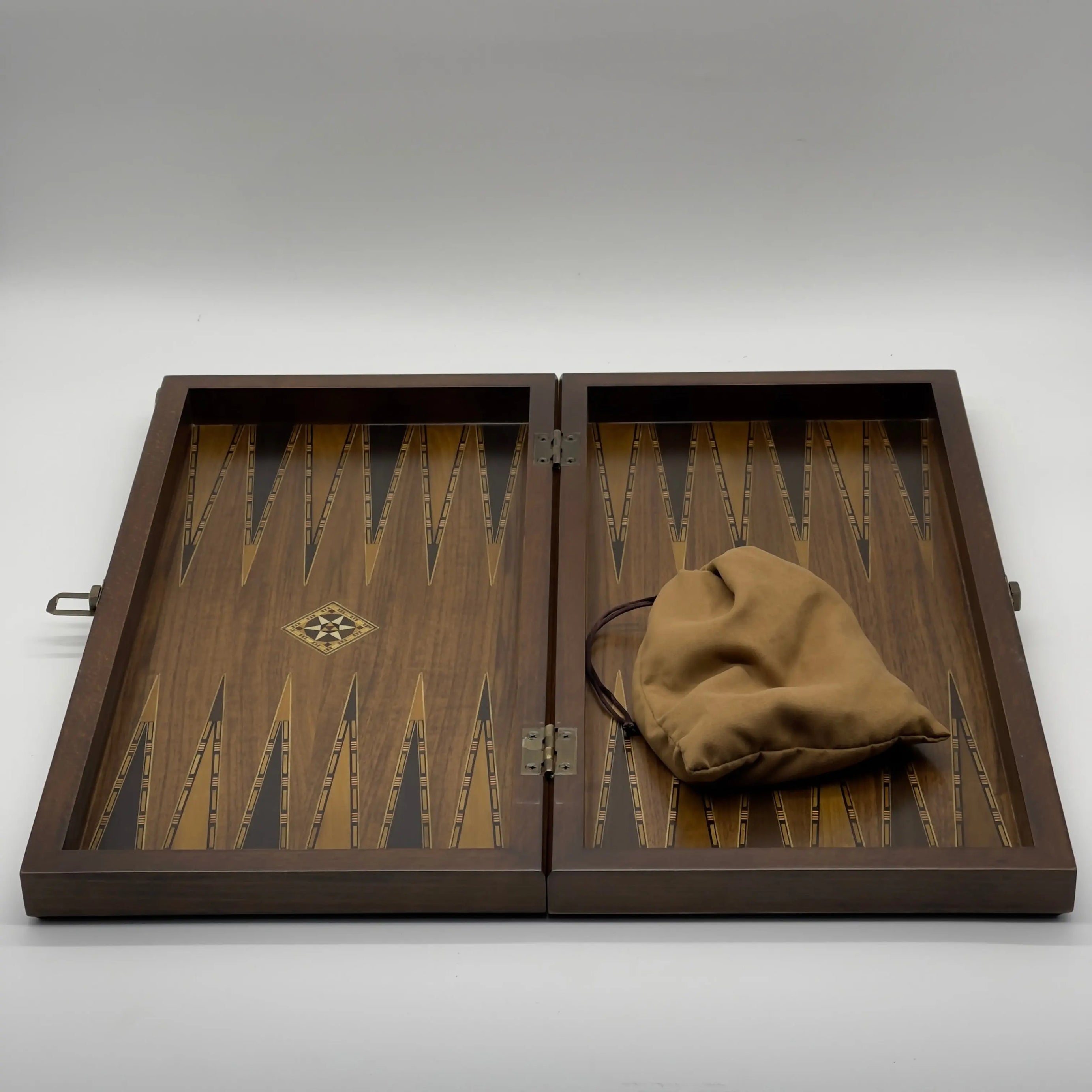 19.7" Brown Mosaic Classic Natural Walnut Veneer Wooden Backgammon Set