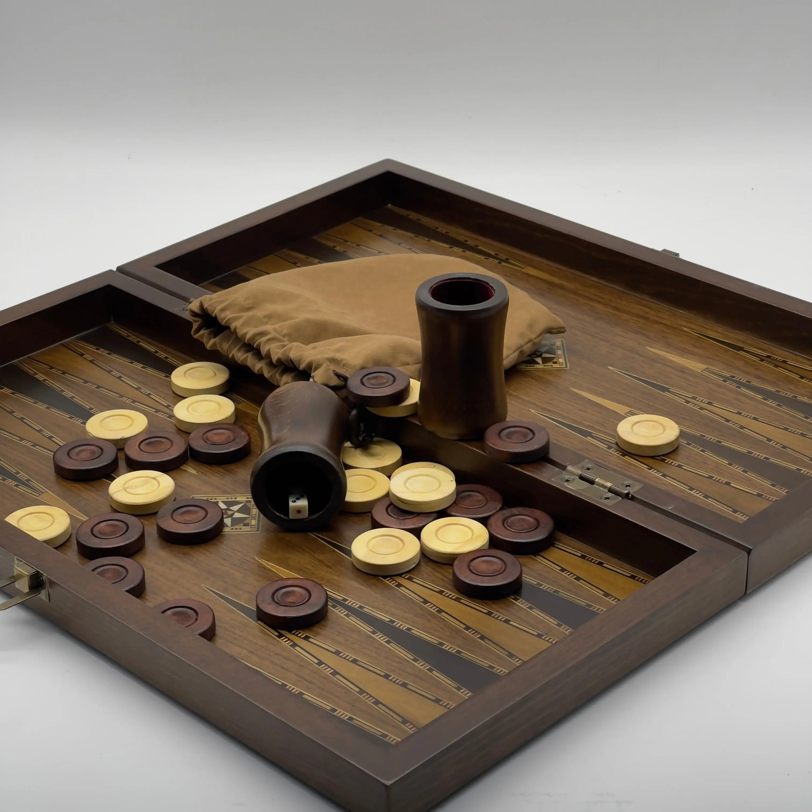 19.7" Brown Mosaic Classic Natural Walnut Veneer Wooden Backgammon Set