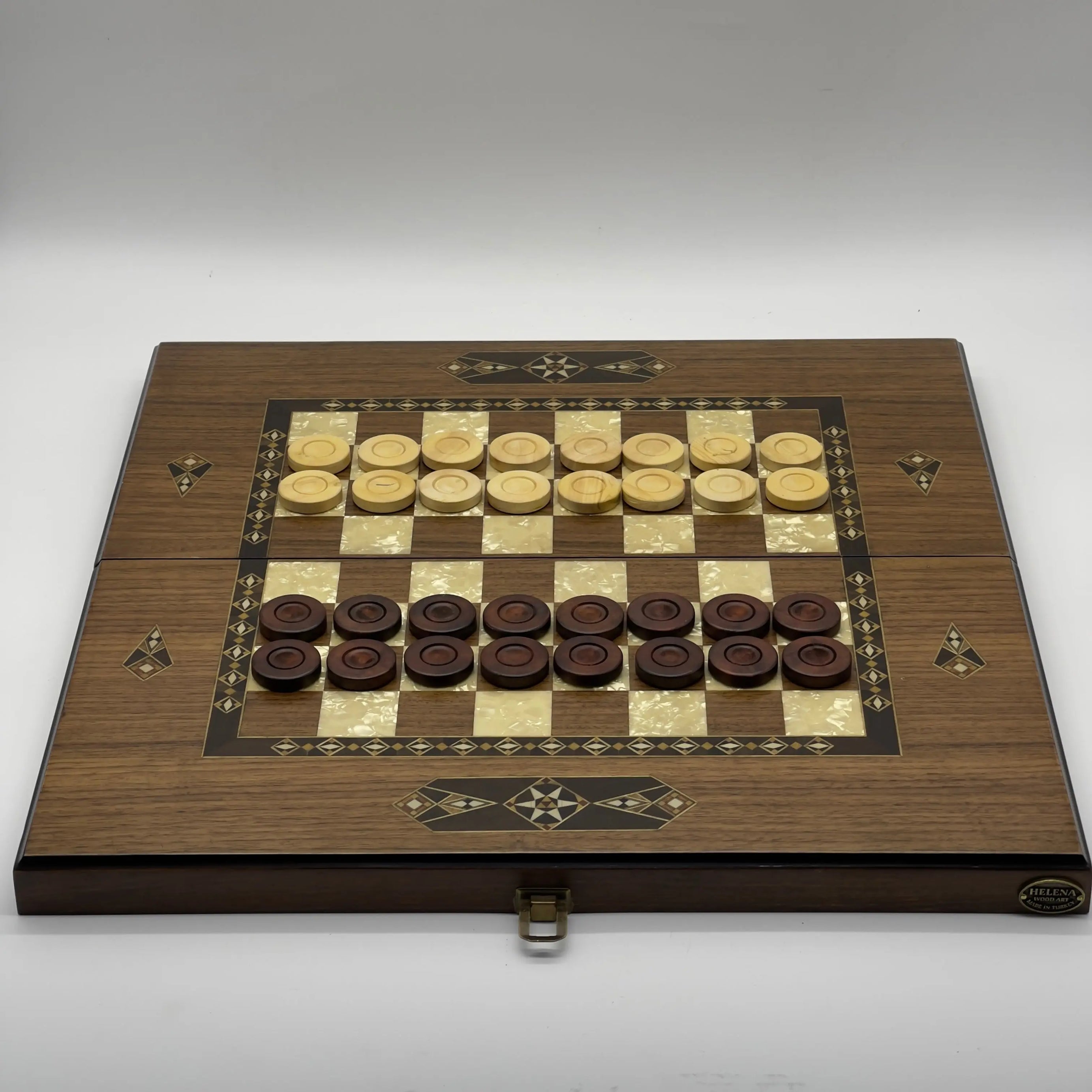 19.7" Brown Mosaic Classic Natural Walnut Veneer Wooden Backgammon Set