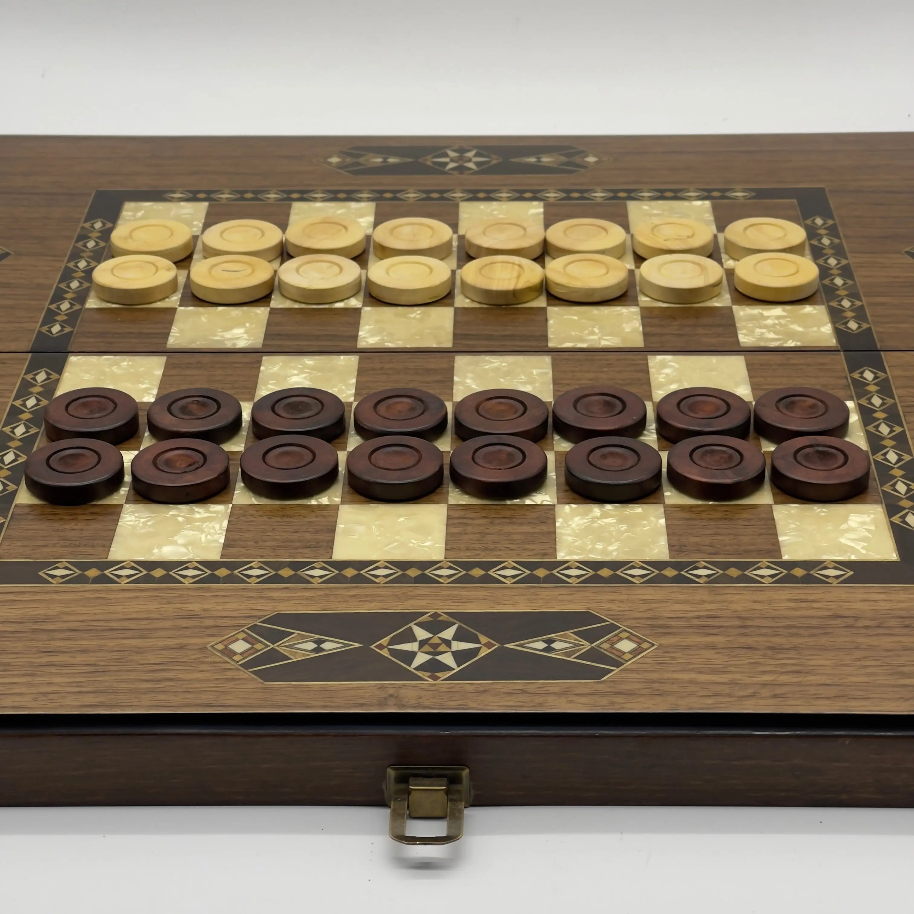 19.7" Brown Mosaic Classic Natural Walnut Veneer Wooden Backgammon Set