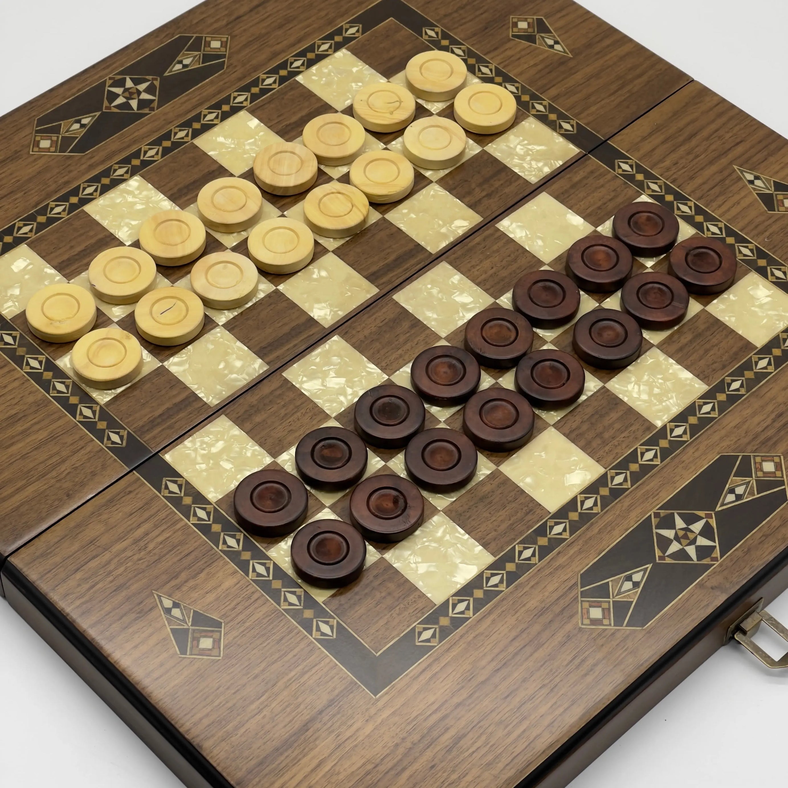 19.7" Brown Mosaic Classic Natural Walnut Veneer Wooden Backgammon Set