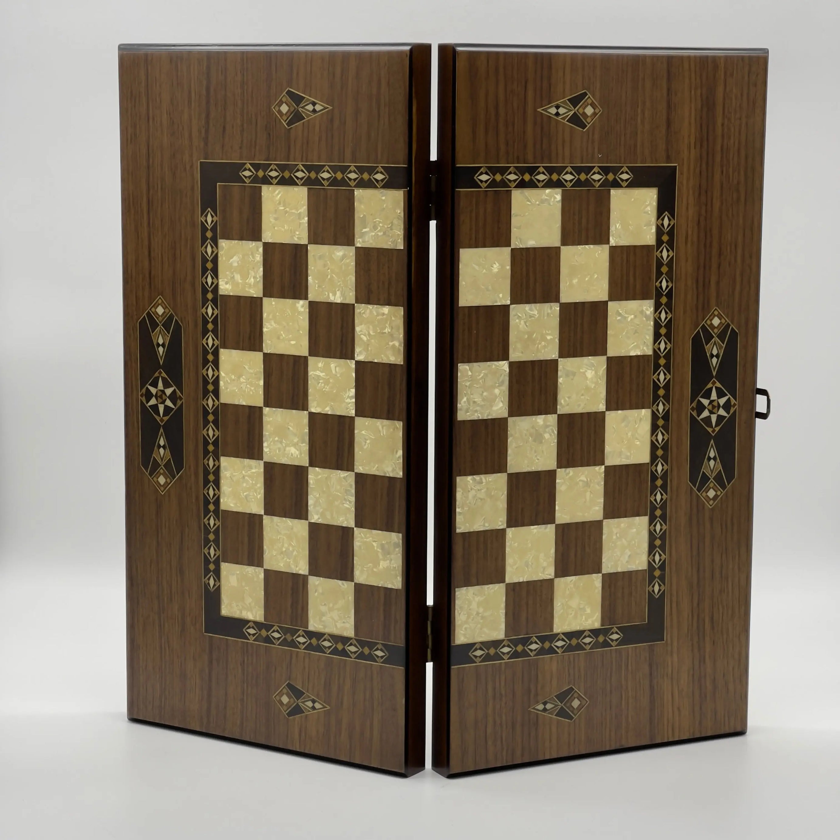19.7" Brown Mosaic Classic Natural Walnut Veneer Wooden Backgammon Set