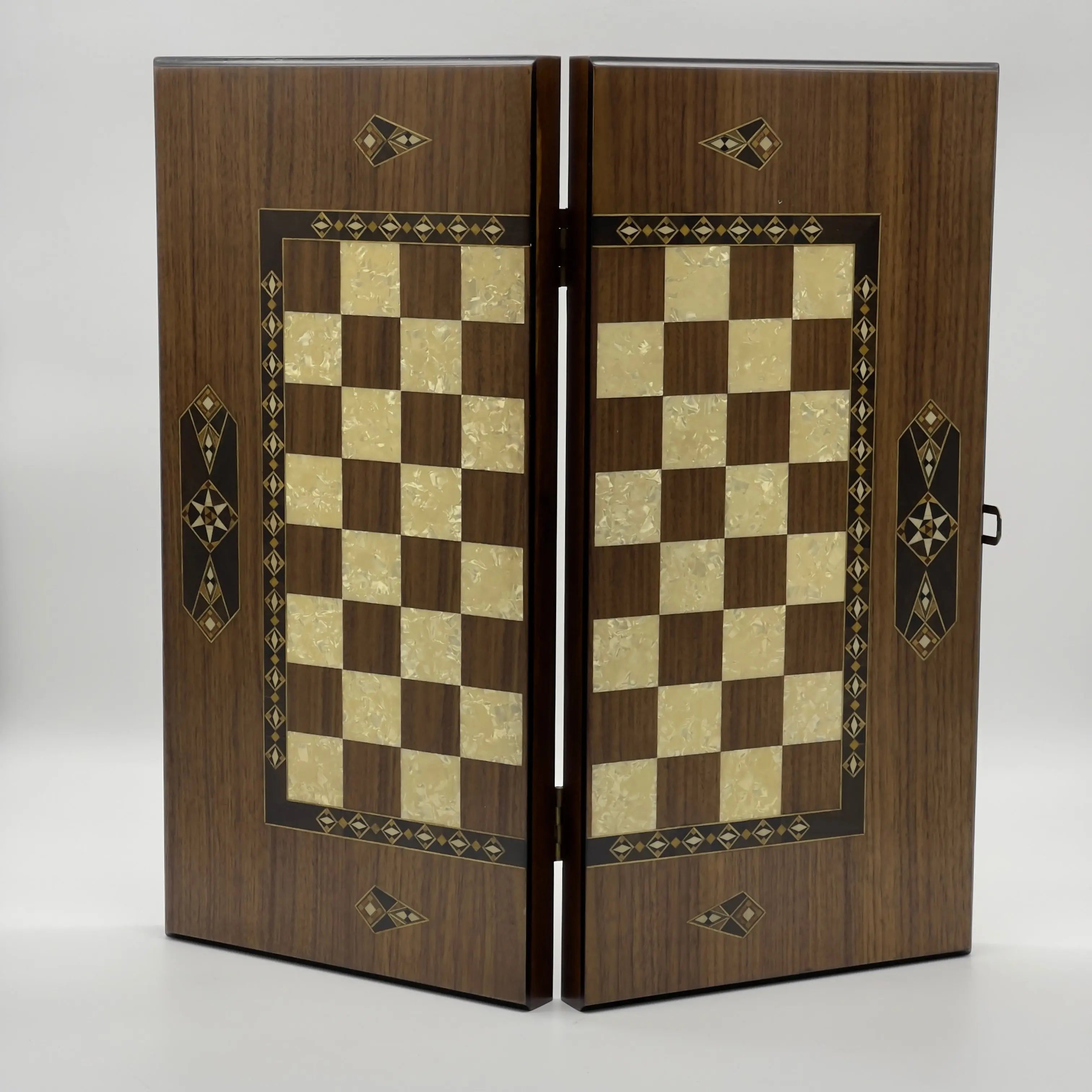 19.7" Brown Mosaic Classic Natural Walnut Veneer Wooden Backgammon Set