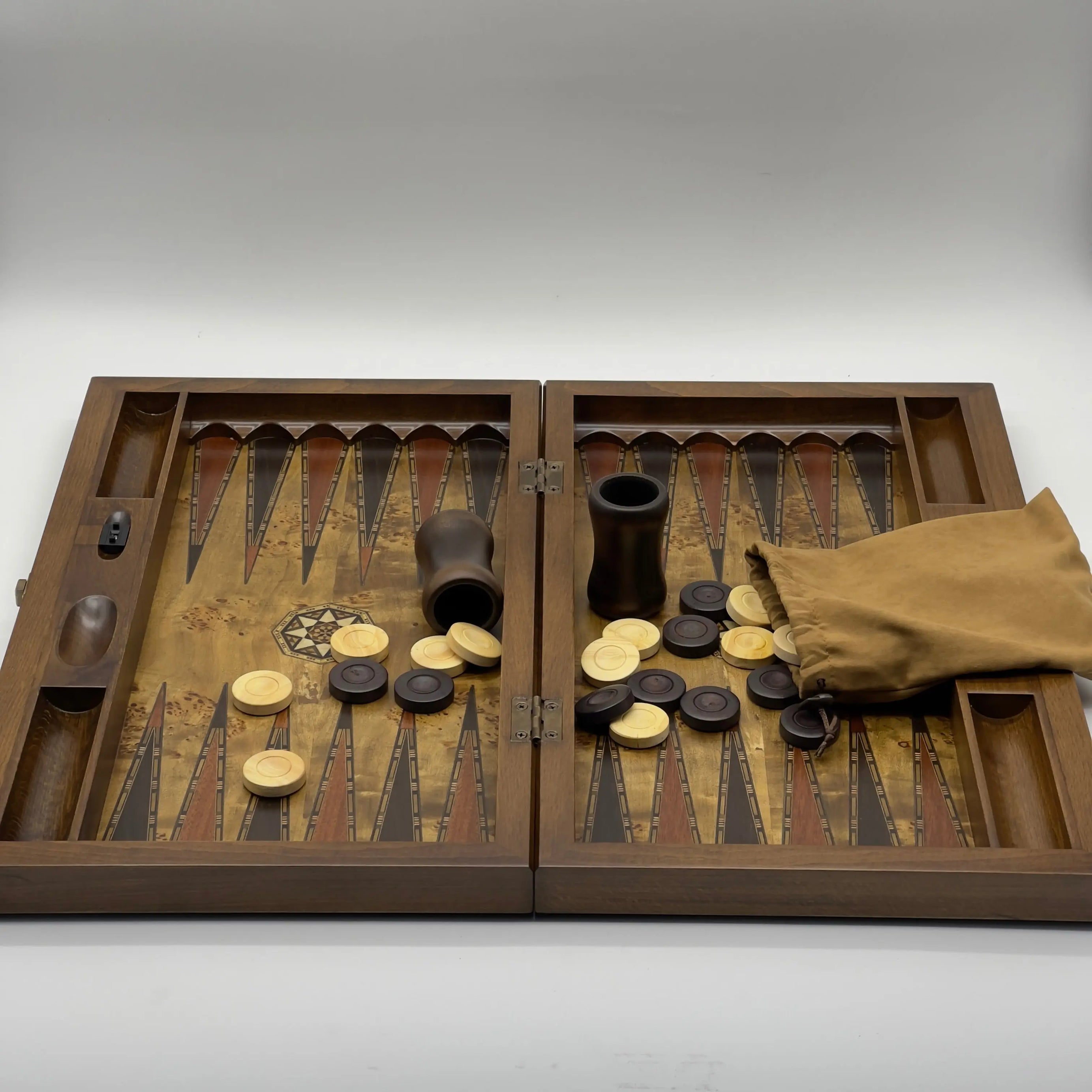 20.5" Personalized Asia Natural Mazel Veneer Walnut Backgammon Set