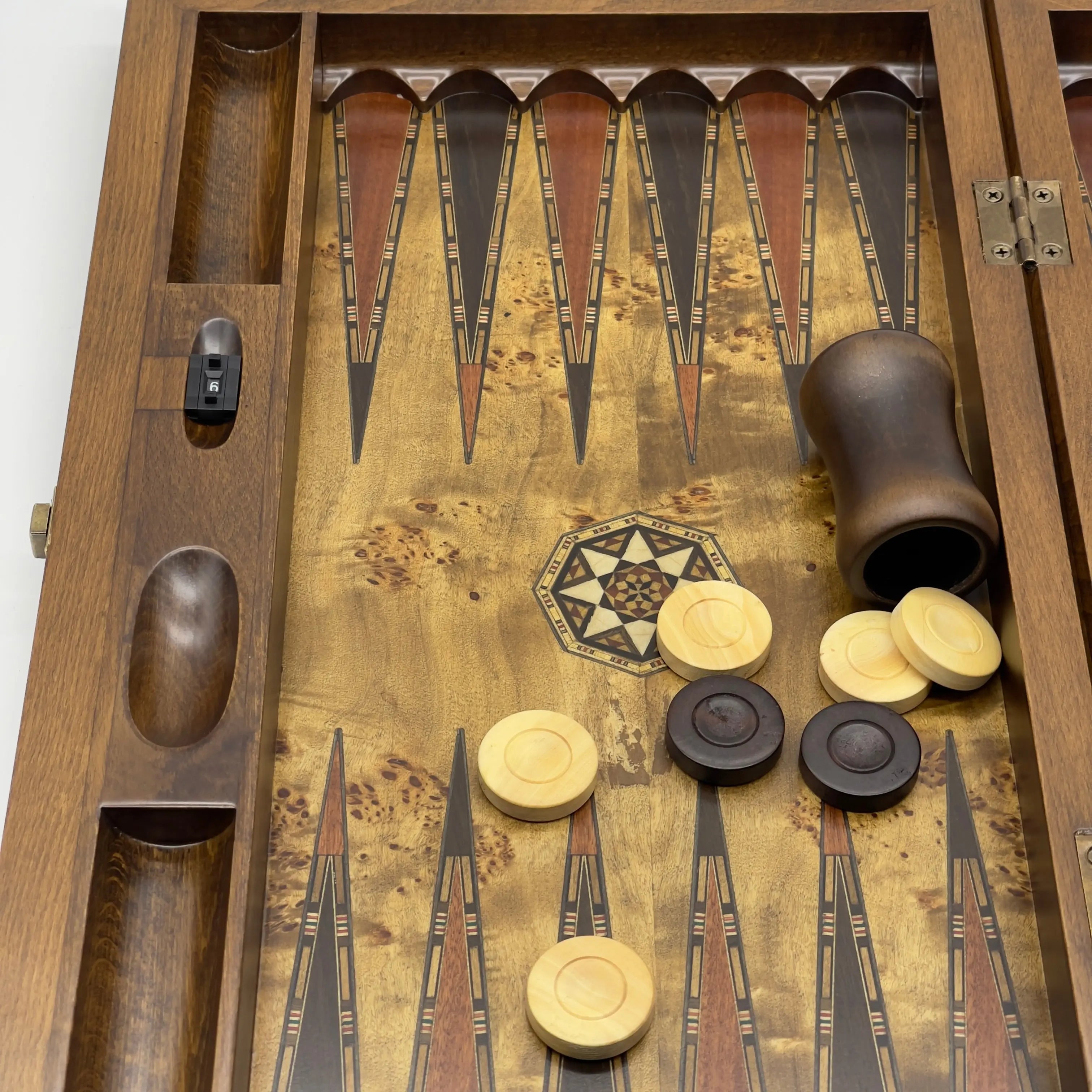 20.5" Personalized Asia Natural Mazel Veneer Walnut Backgammon Set