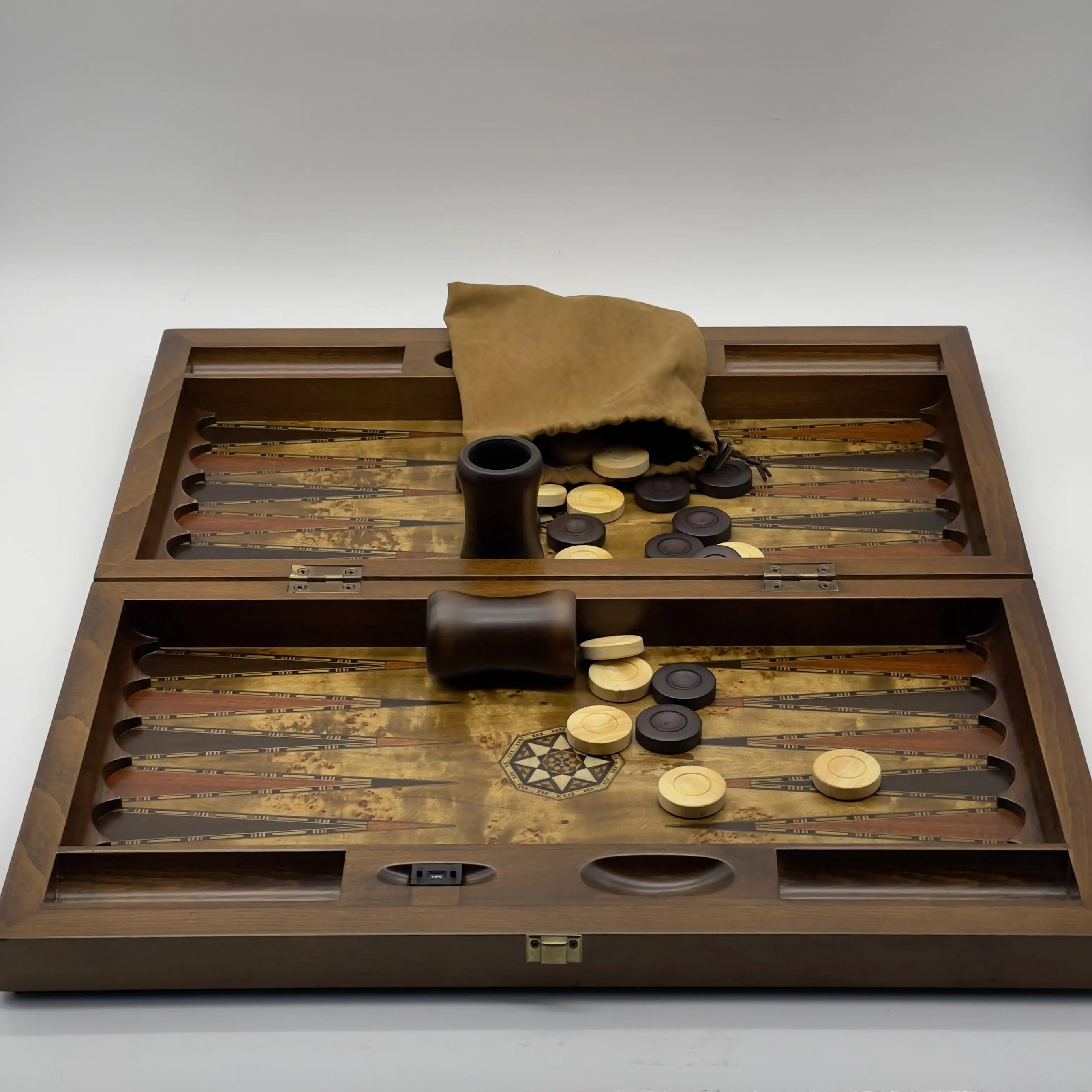 20.5" Personalized Asia Natural Mazel Veneer Walnut Backgammon Set