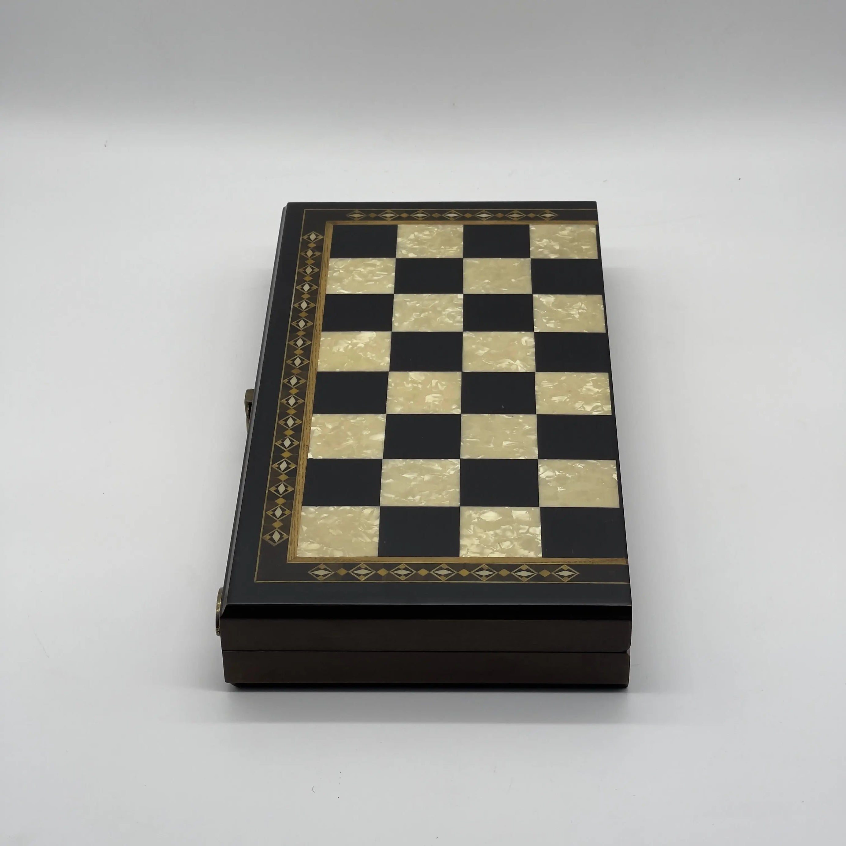 Personalized Foldable Travel Black Chess Set with Wooden Chess Figures