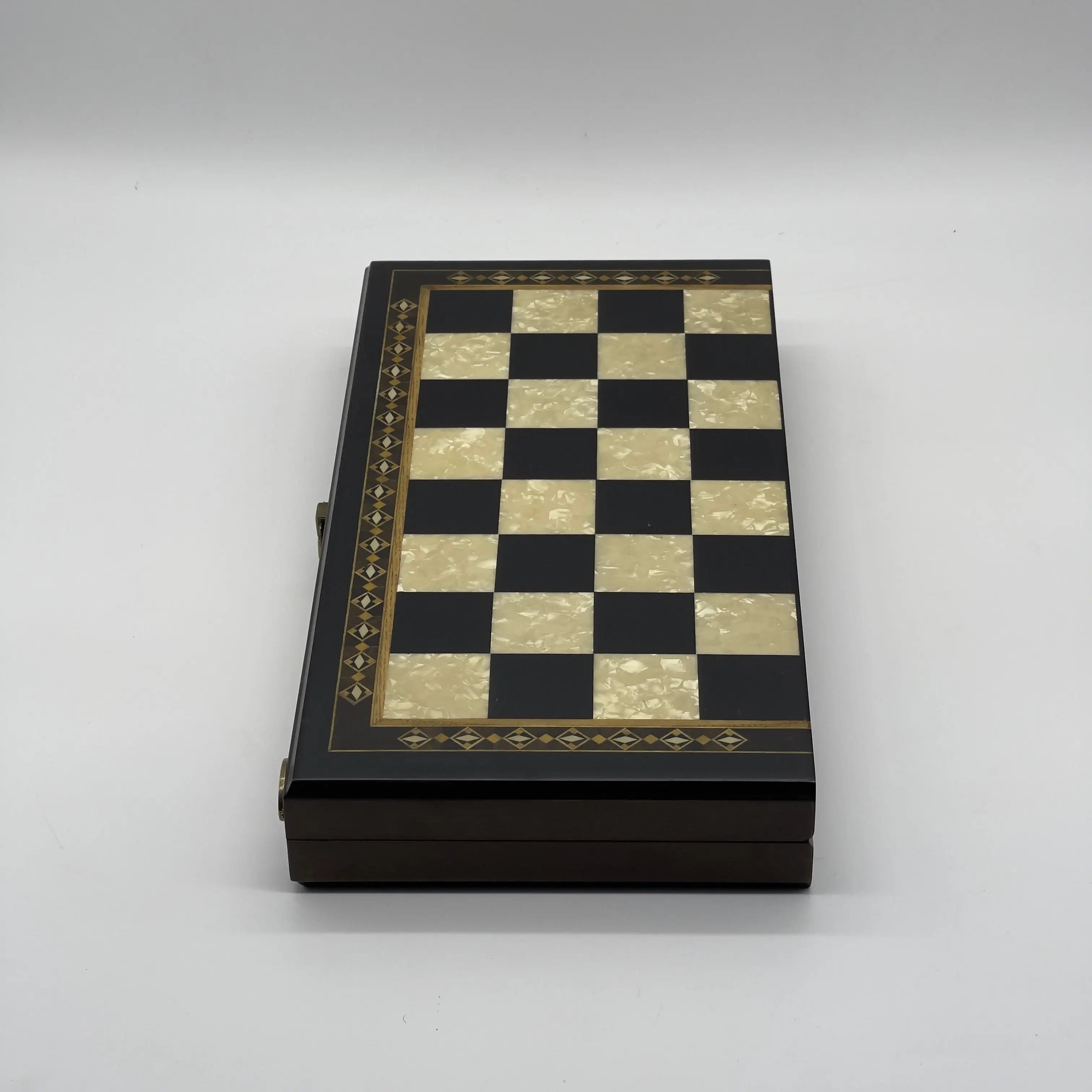 Personalized Foldable Travel Black Chess Set with Wooden Chess Figures