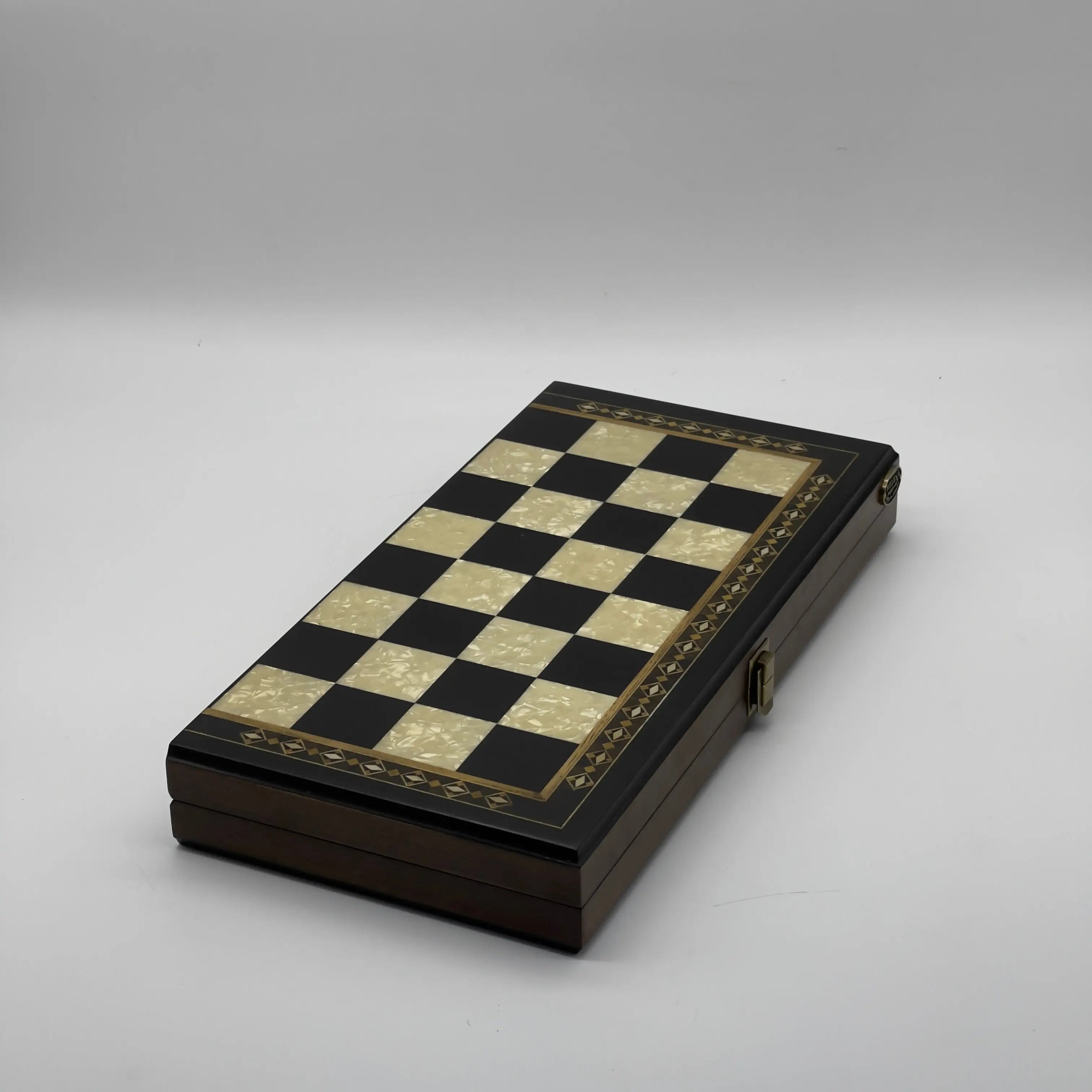 Personalized Foldable Travel Black Chess Set with Wooden Chess Figures