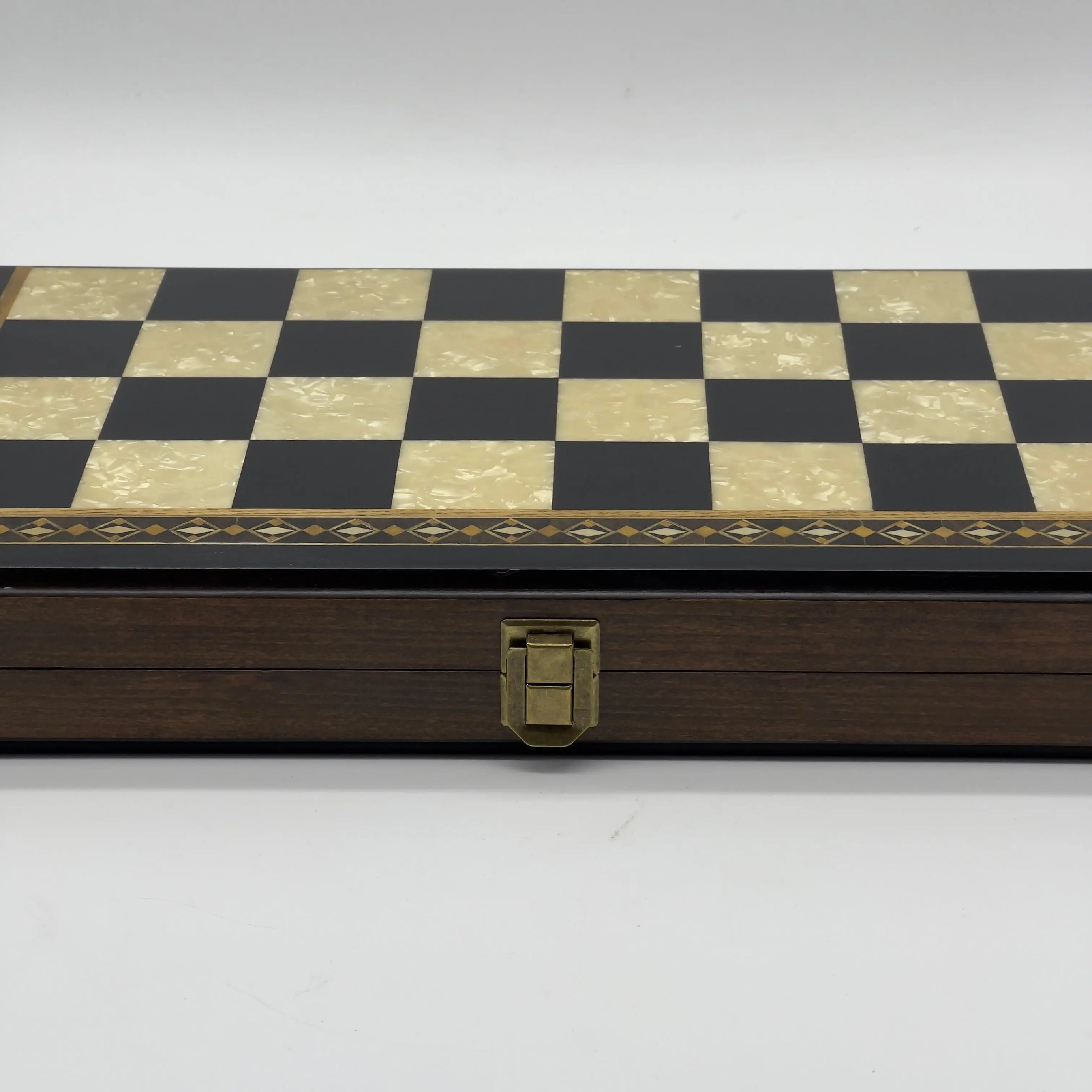 Personalized Foldable Travel Black Chess Set with Wooden Chess Figures