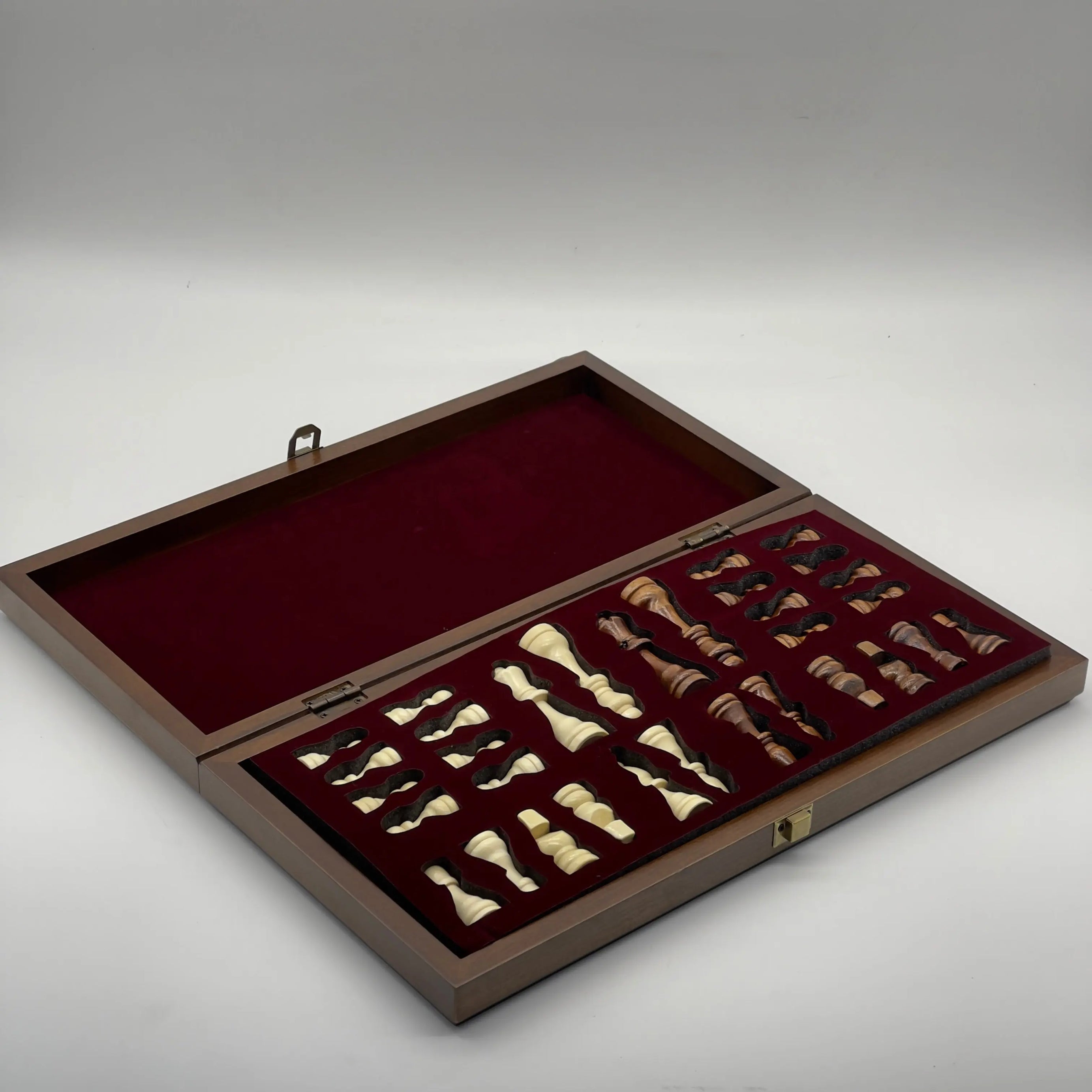 Personalized Foldable Travel Black Chess Set with Wooden Chess Figures