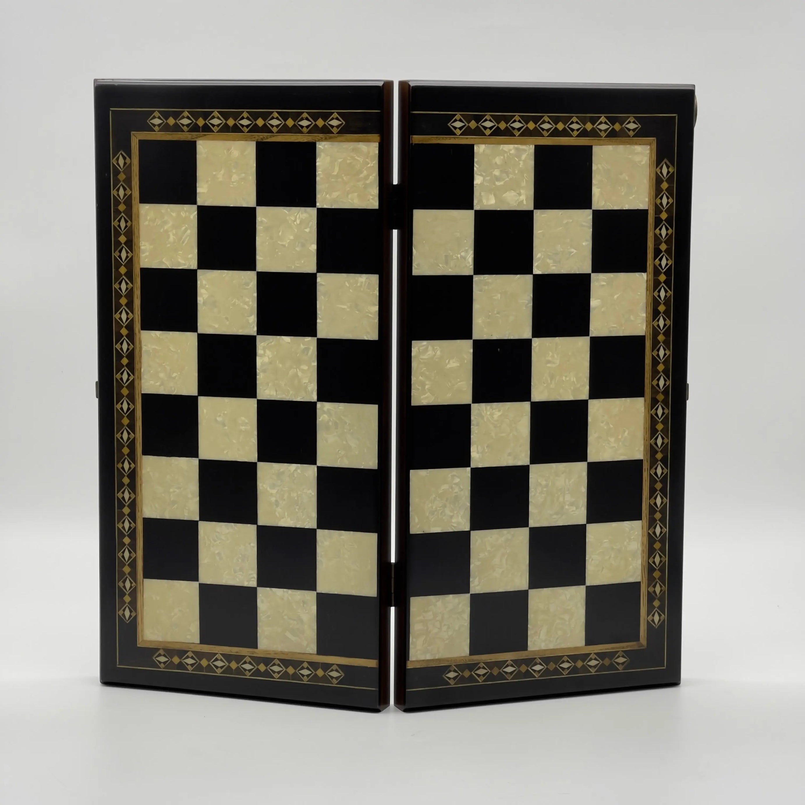Personalized Foldable Travel Black Chess Set with Wooden Chess Figures