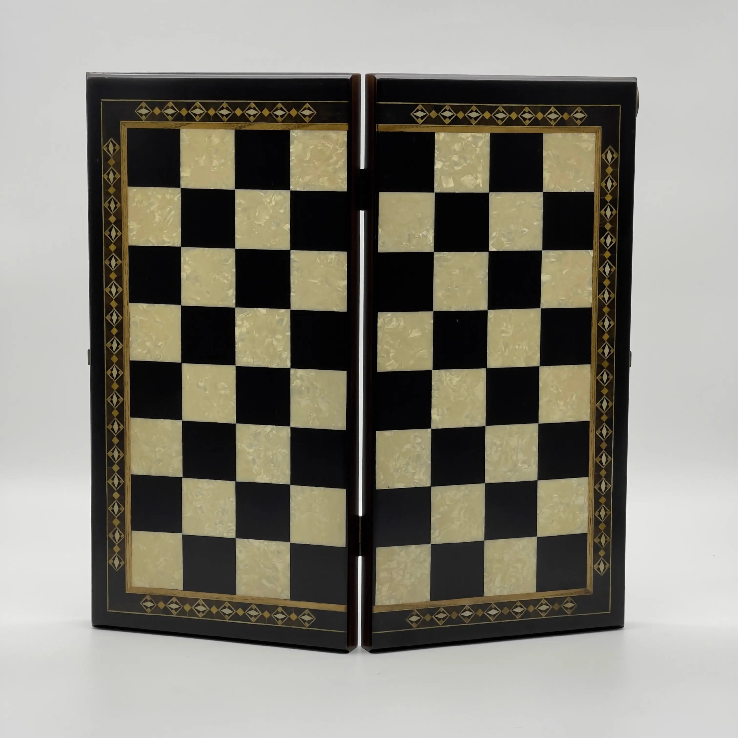 Personalized Foldable Travel Black Chess Set with Wooden Chess Figures