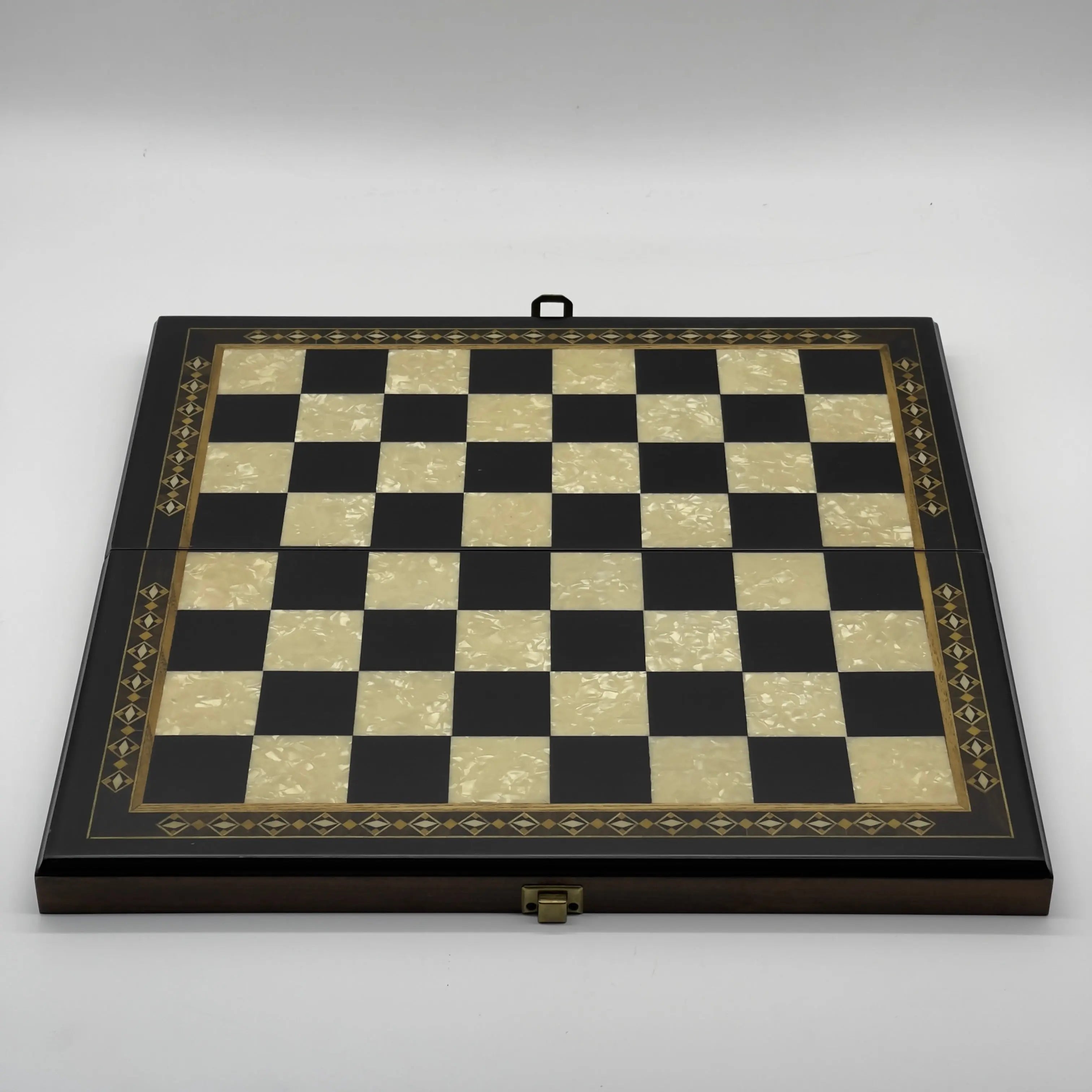 Personalized Foldable Travel Black Chess Set with Wooden Chess Figures