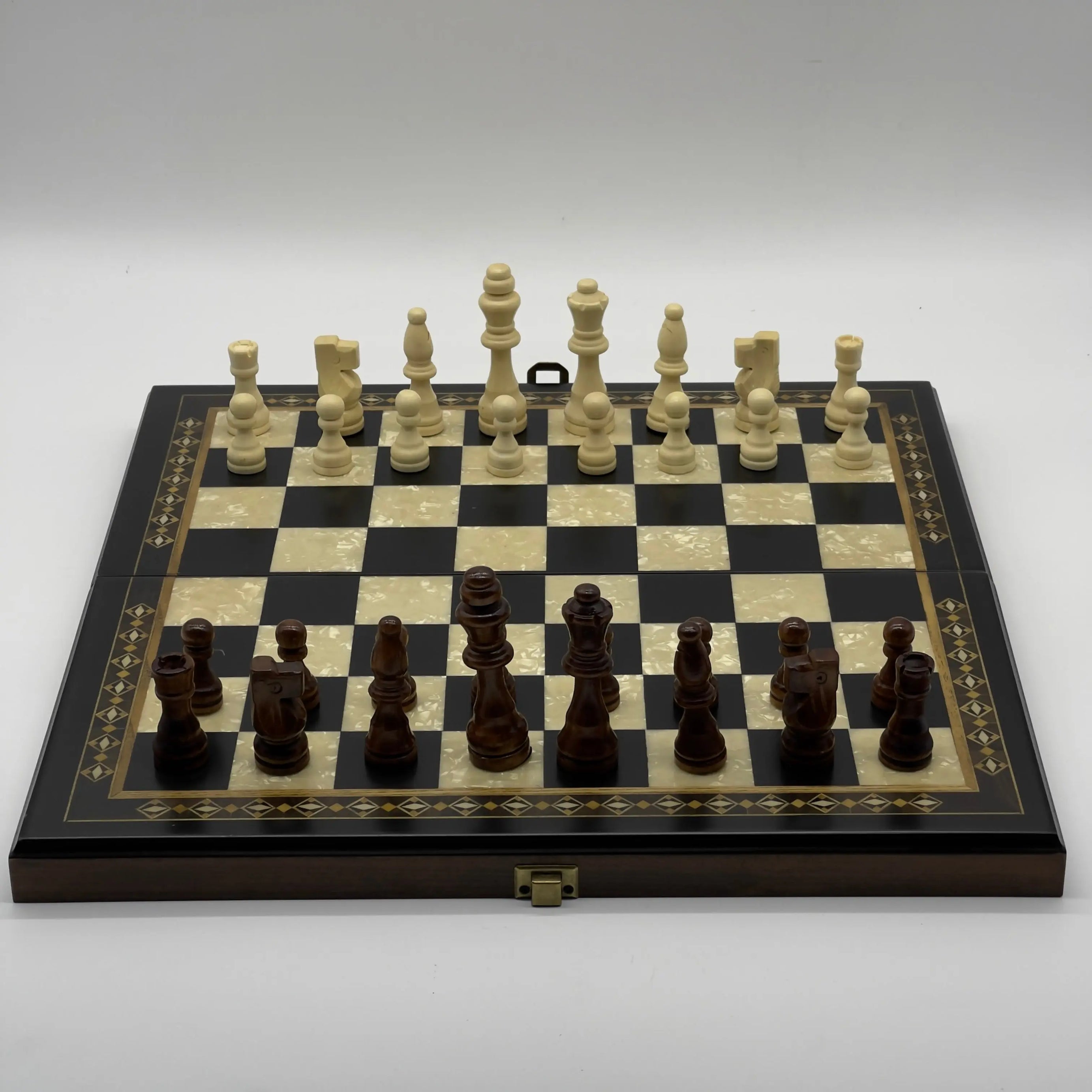 Personalized Foldable Travel Black Chess Set with Wooden Chess Figures