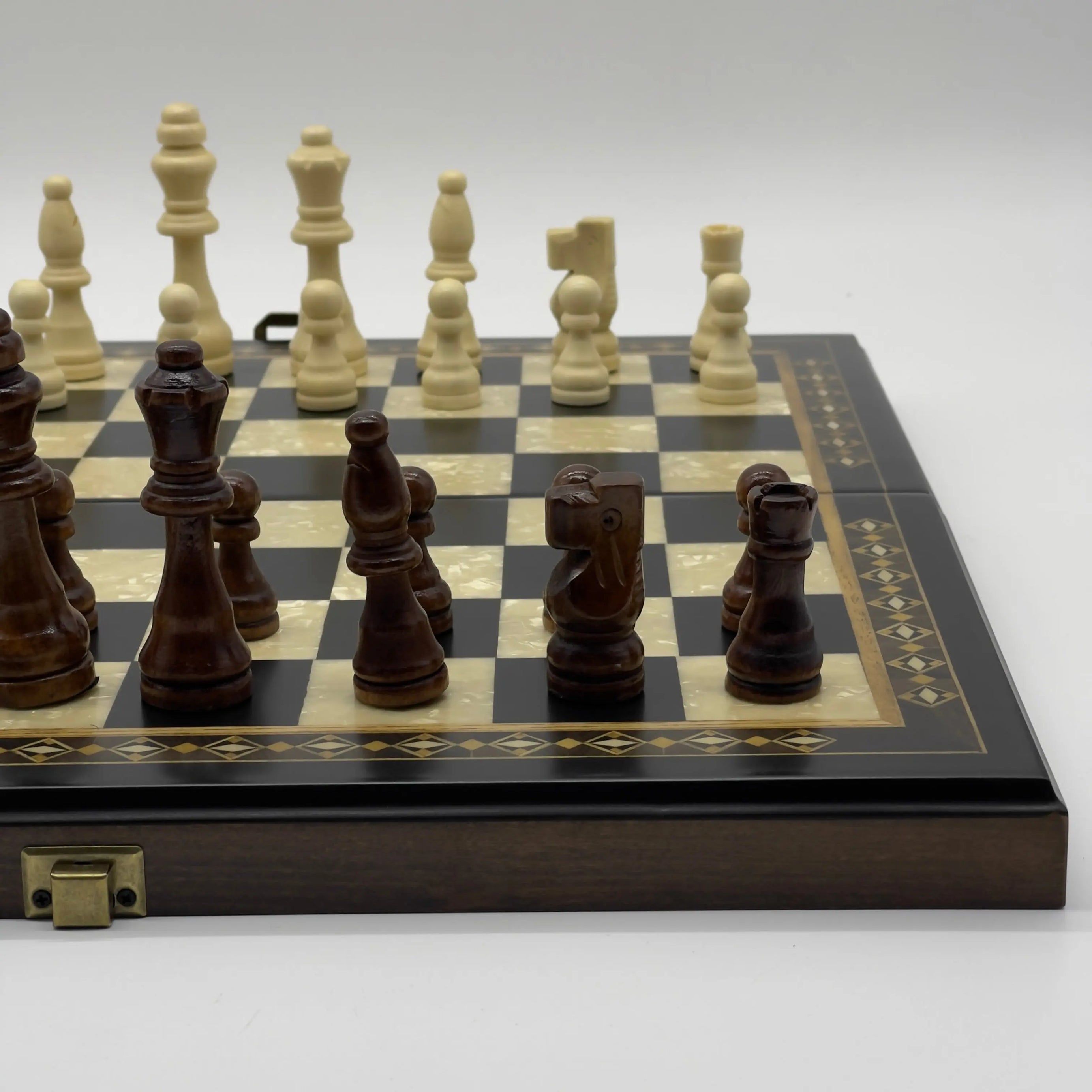 Personalized Foldable Travel Black Chess Set with Wooden Chess Figures