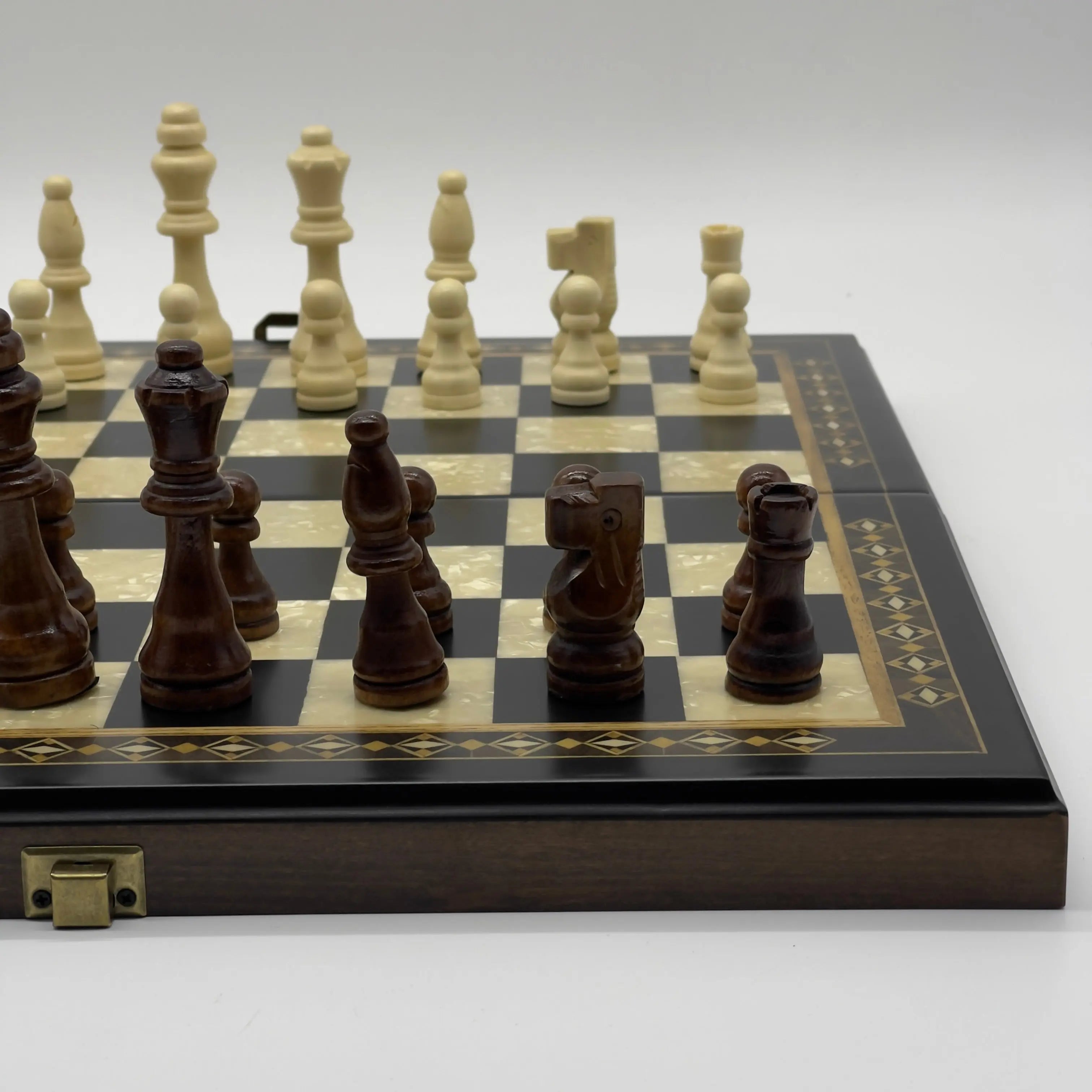 Personalized Foldable Travel Black Chess Set with Wooden Chess Figures