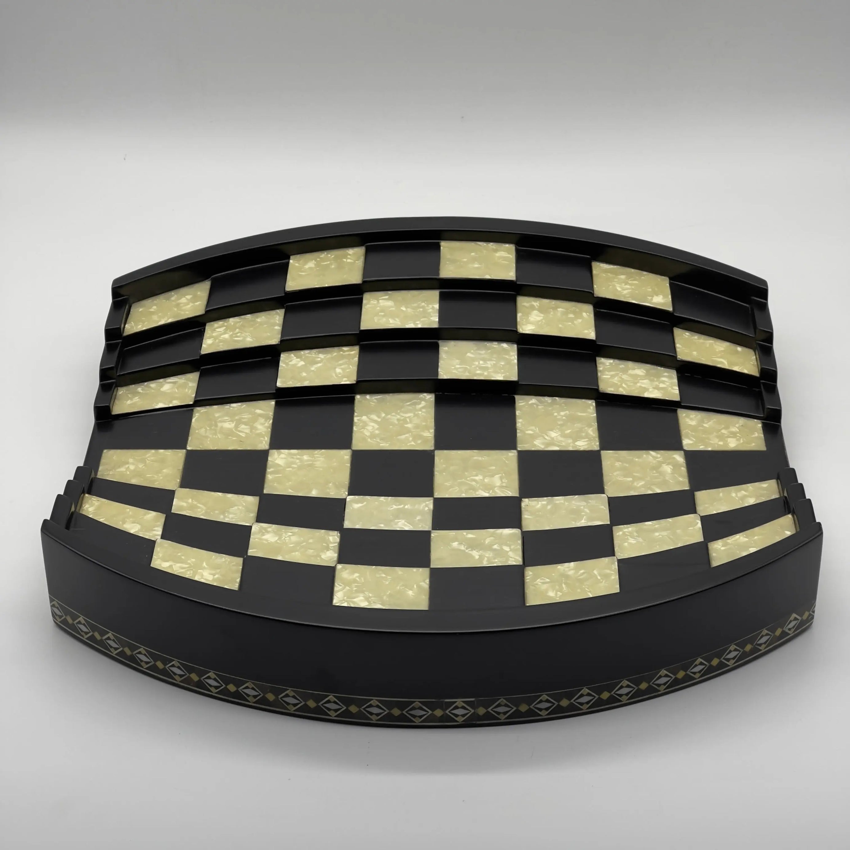 Black 3D Arena Luxury Chess Set with Ancient Greek Metal Chess Pieces