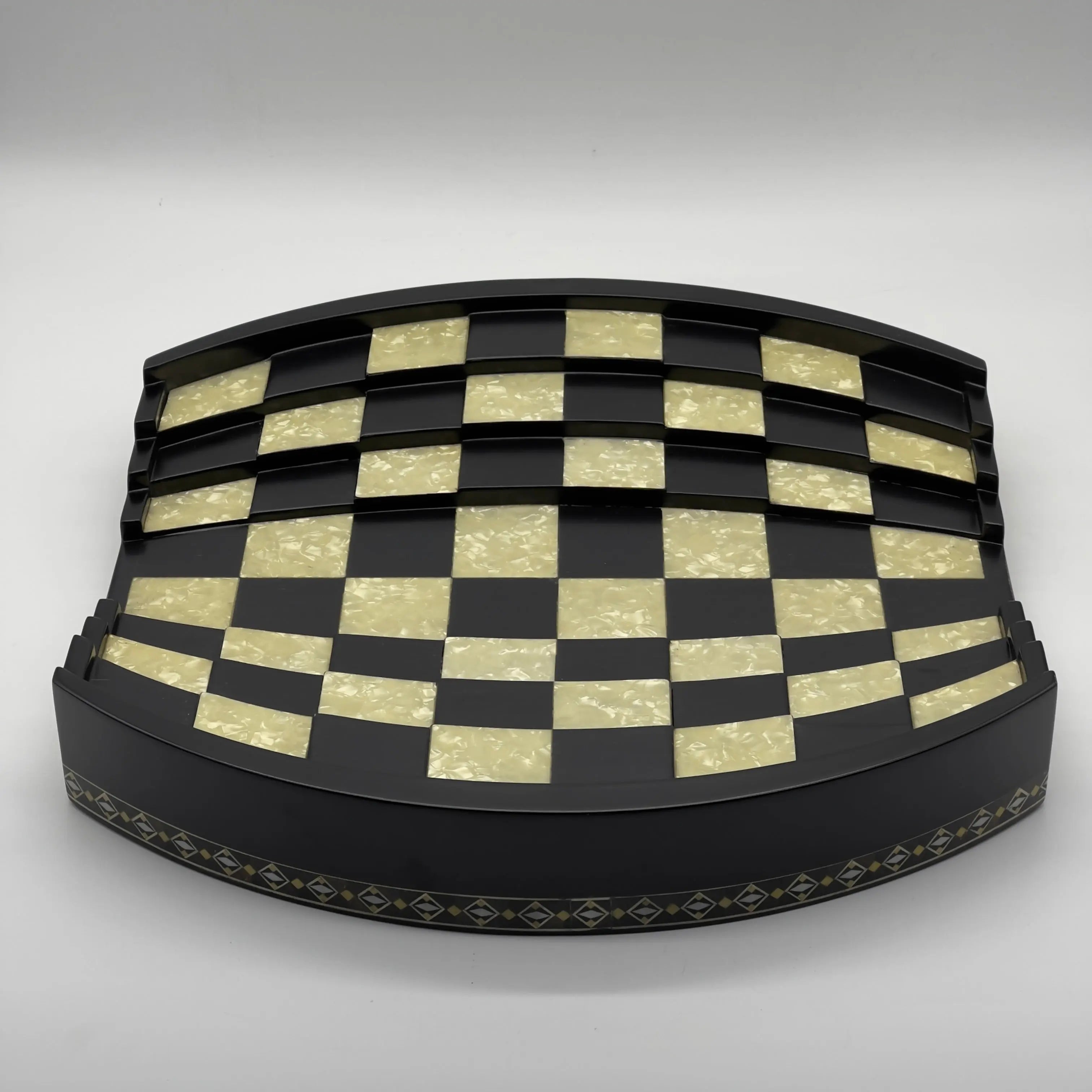 Black 3D Arena Luxury Chess Set with Ancient Greek Metal Chess Pieces