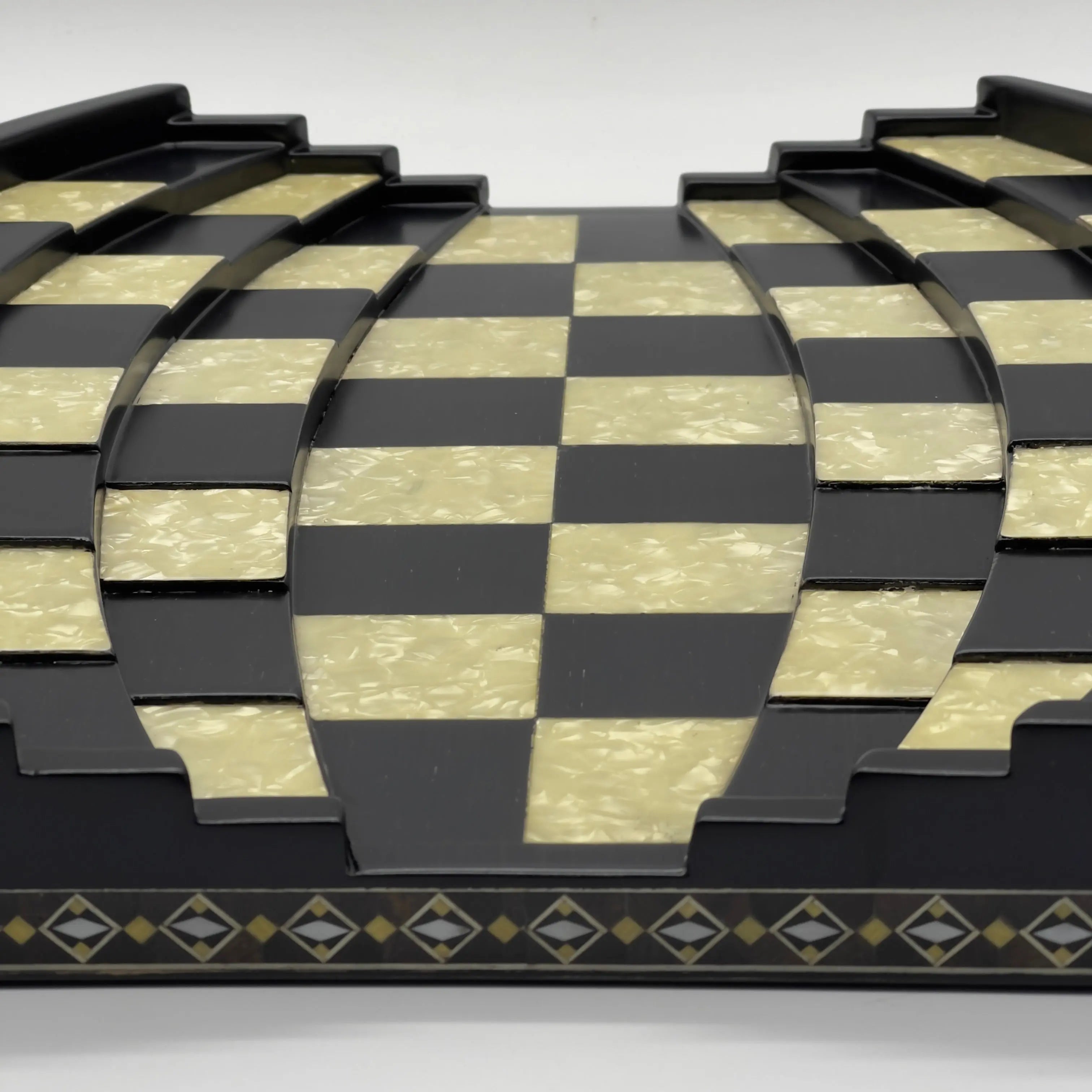 Black 3D Arena Luxury Chess Set with Ancient Greek Metal Chess Pieces