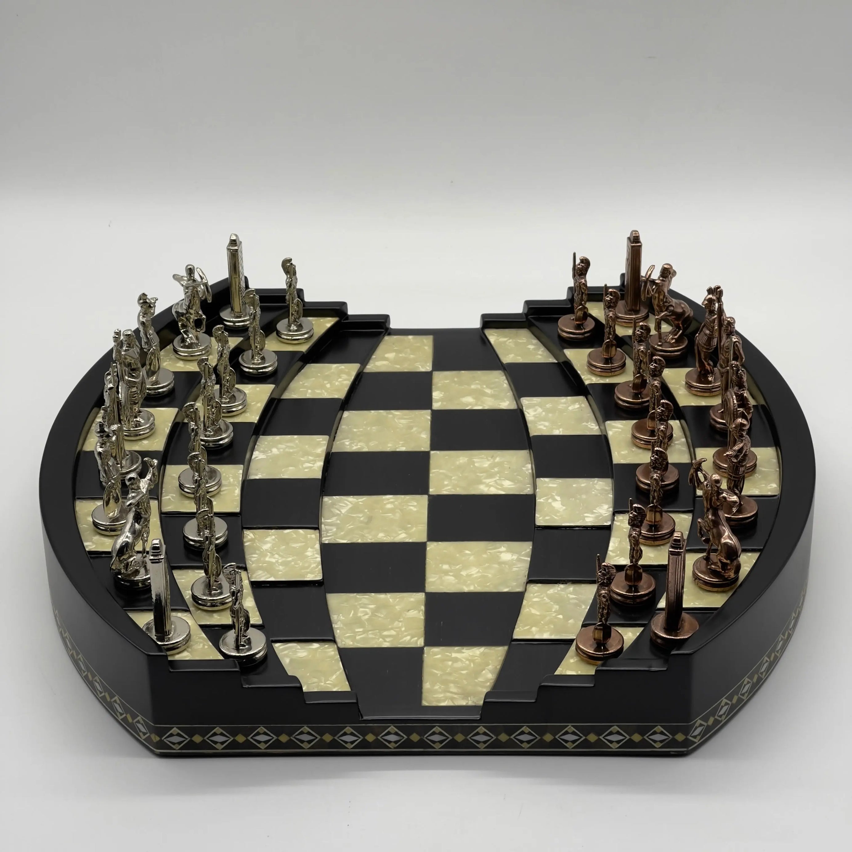 Black 3D Arena Luxury Chess Set with Ancient Greek Metal Chess Pieces