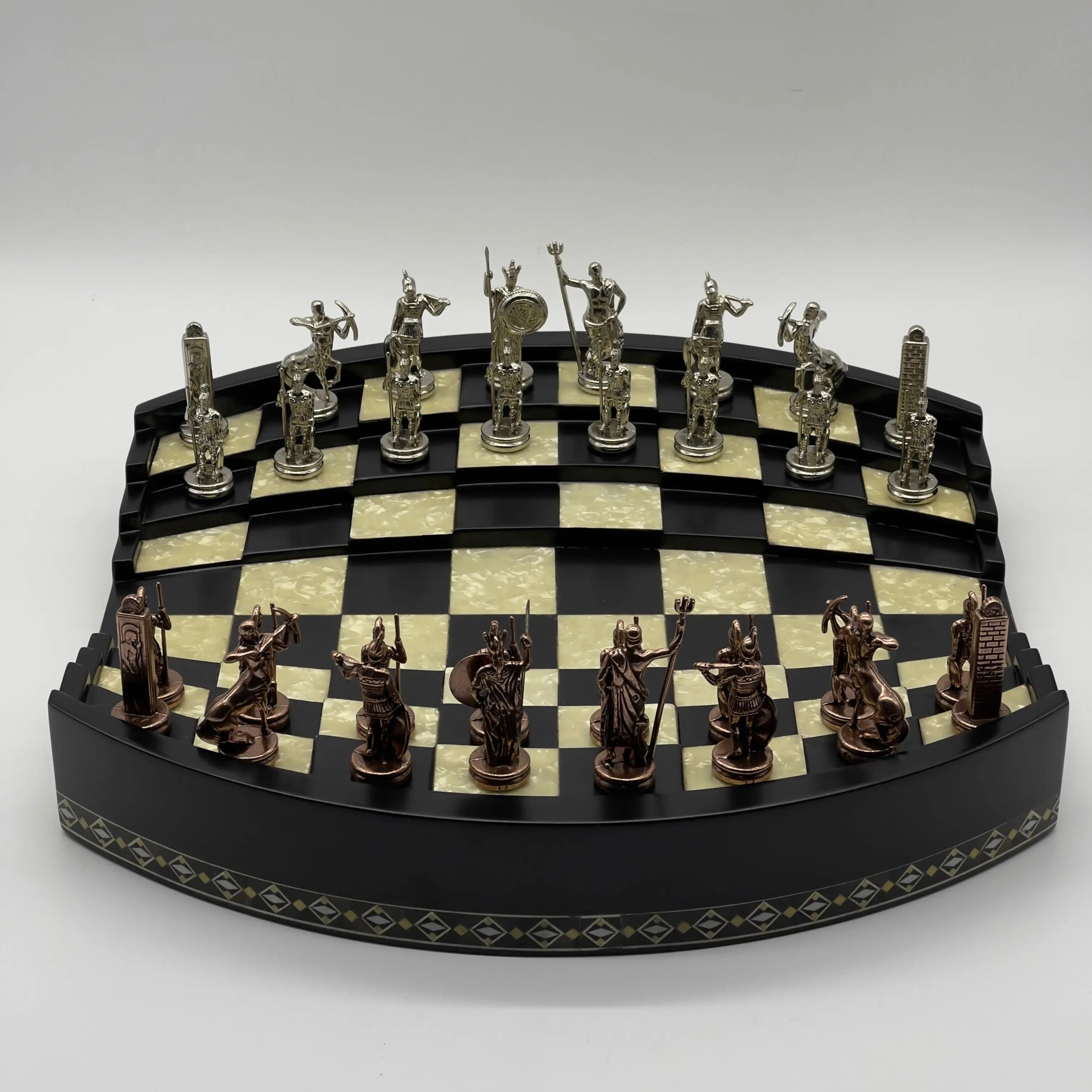 Black 3D Arena Luxury Chess Set with Ancient Greek Metal Chess Pieces
