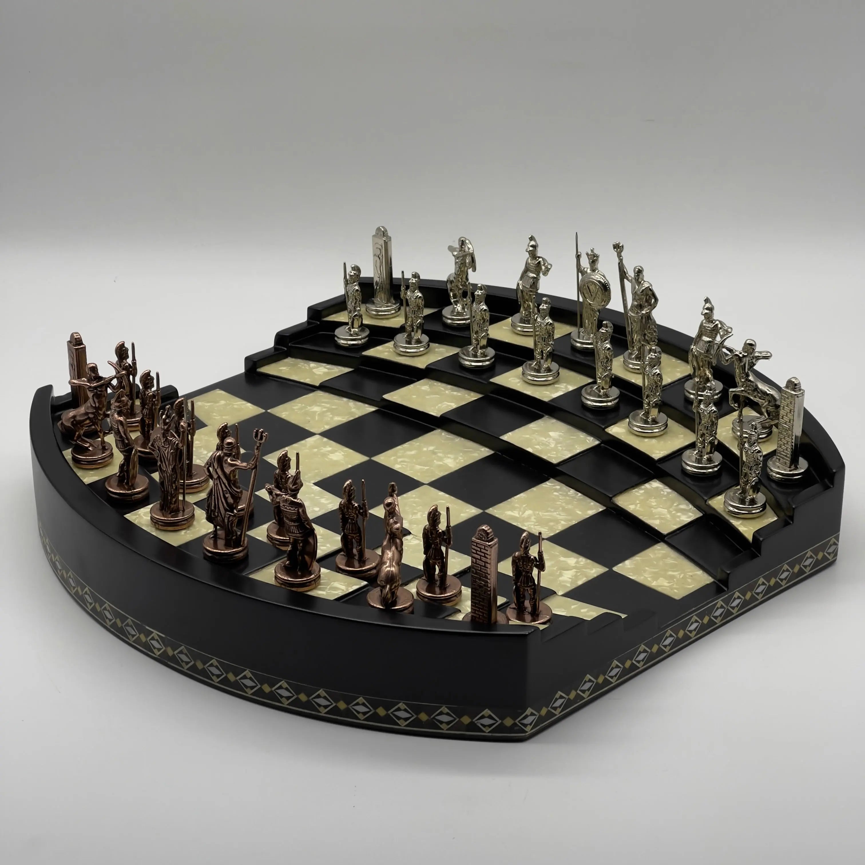 Black 3D Arena Luxury Chess Set with Ancient Greek Metal Chess Pieces