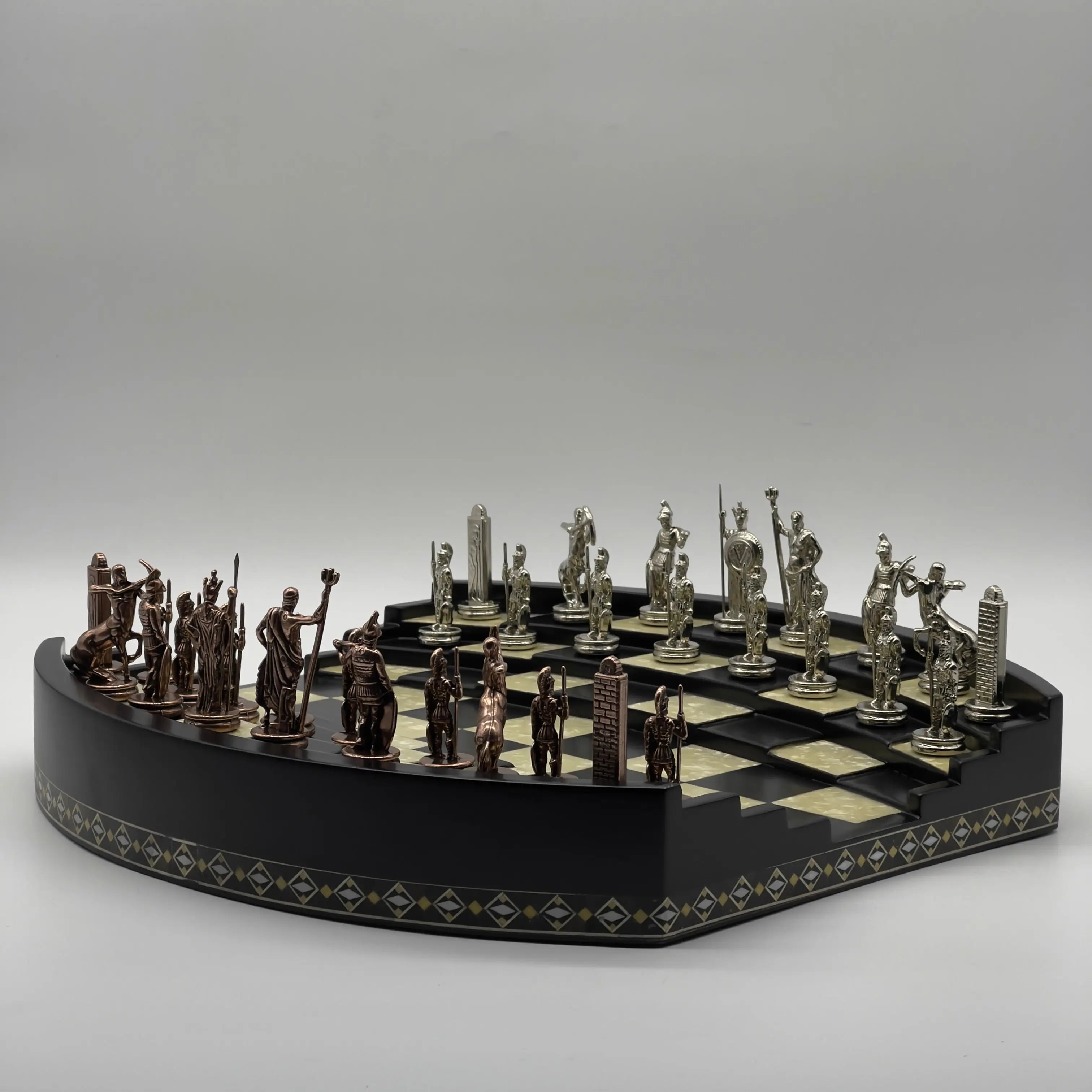 Black 3D Arena Luxury Chess Set with Ancient Greek Metal Chess Pieces