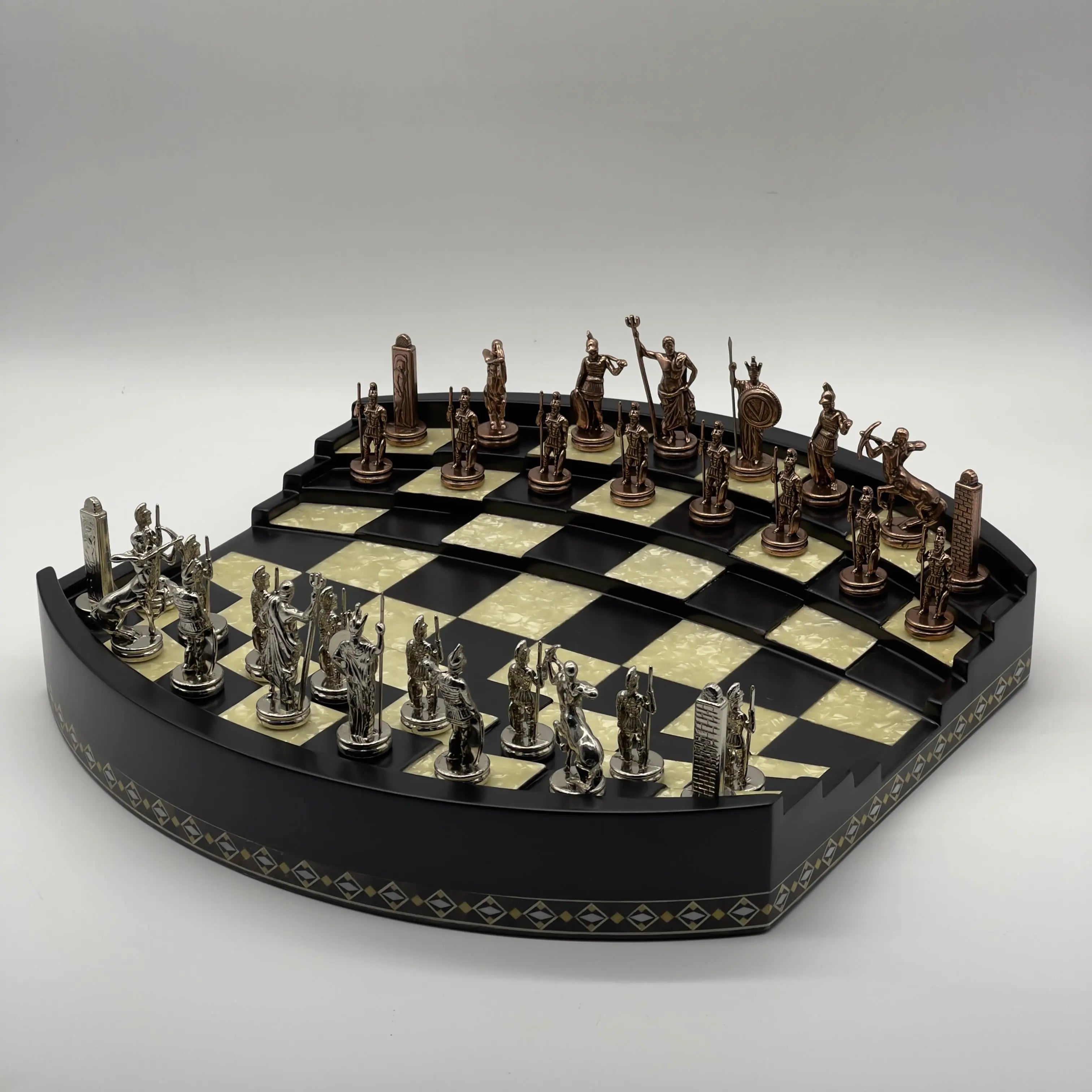 Black 3D Arena Luxury Chess Set with Ancient Greek Metal Chess Pieces