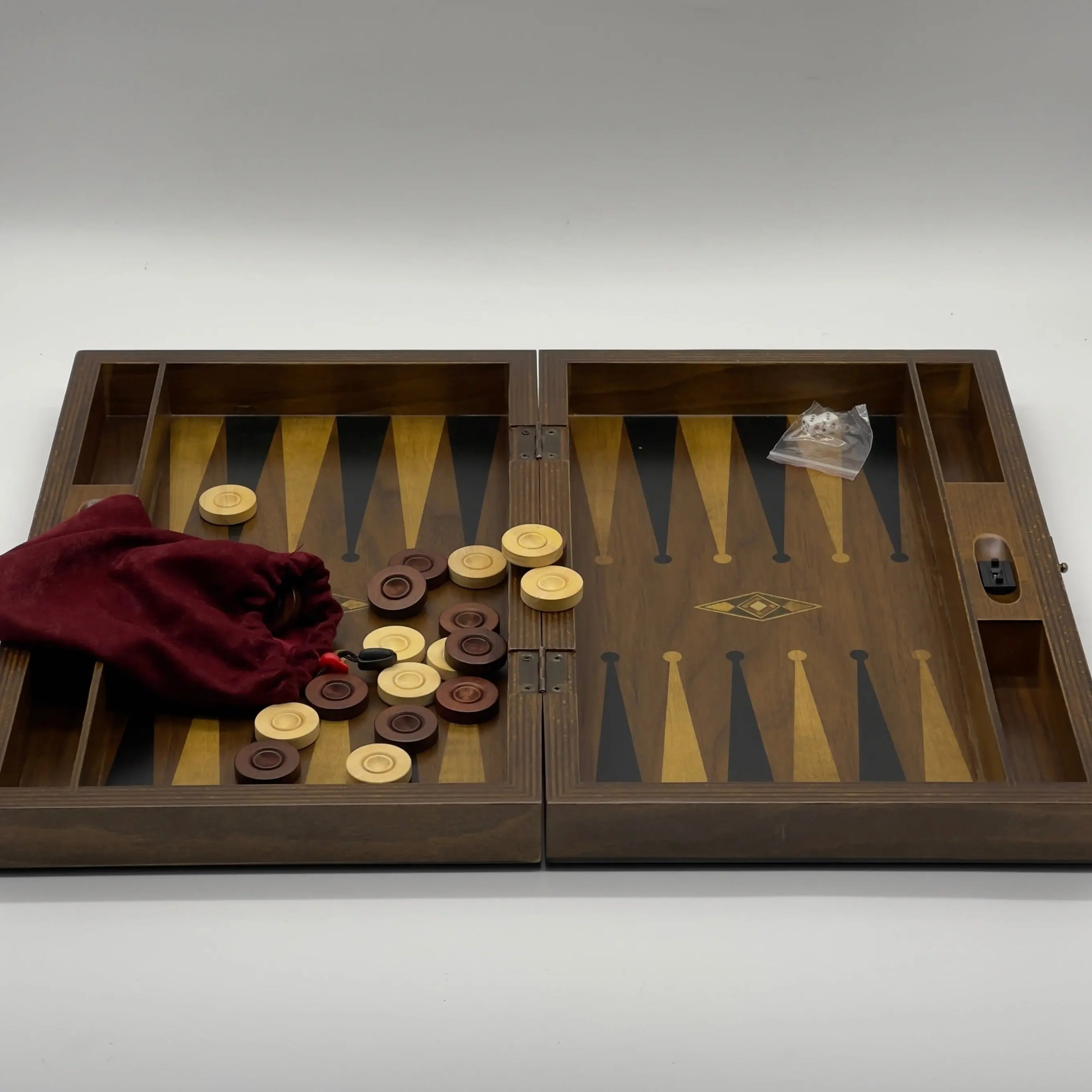 19.3" Personalized Natural Walnut Backgammon Set - Customized Backgammon Board Set