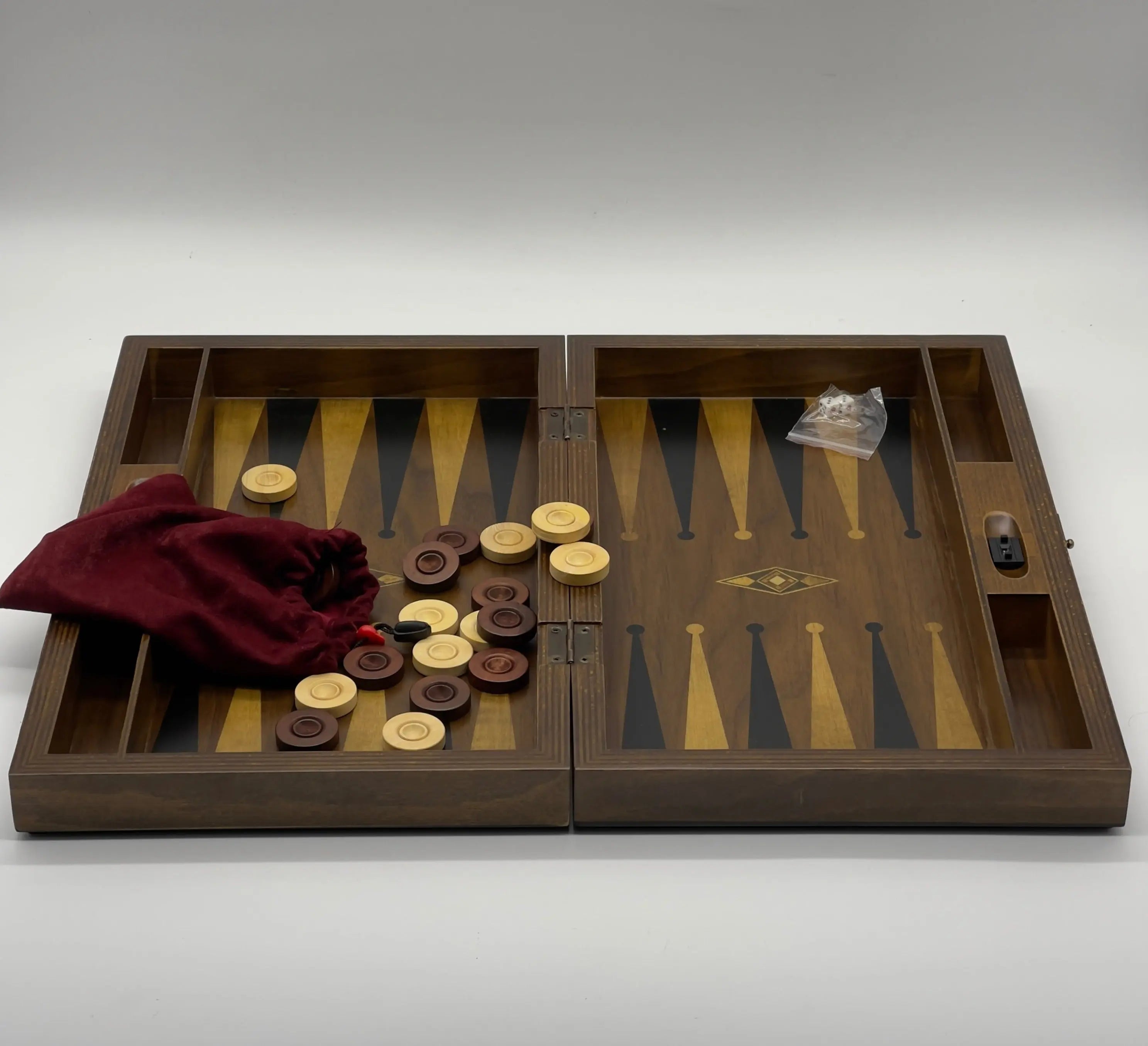 19.3" Personalized Natural Walnut Backgammon Set - Customized Backgammon Board Set