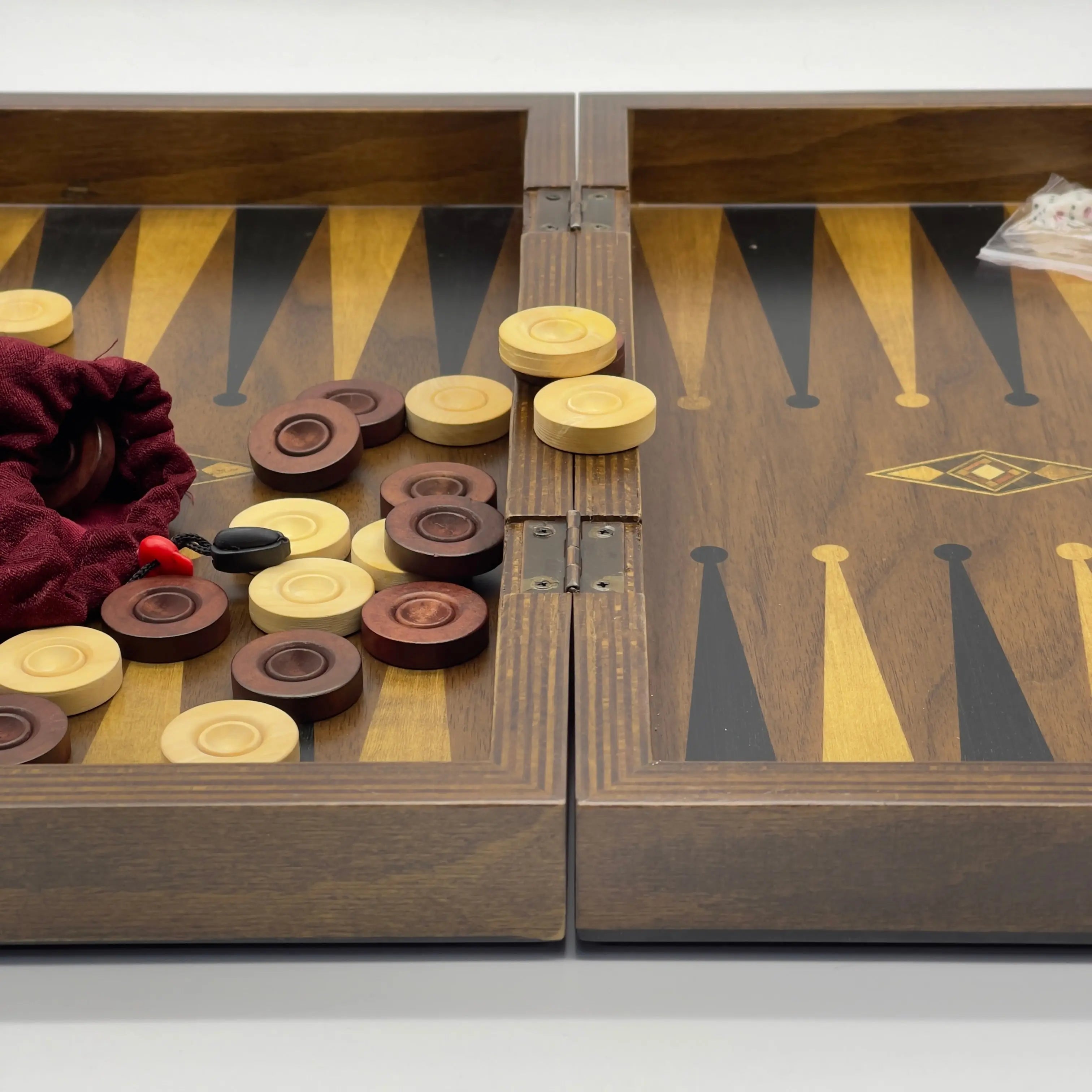 19.3" Personalized Natural Walnut Backgammon Set - Customized Backgammon Board Set