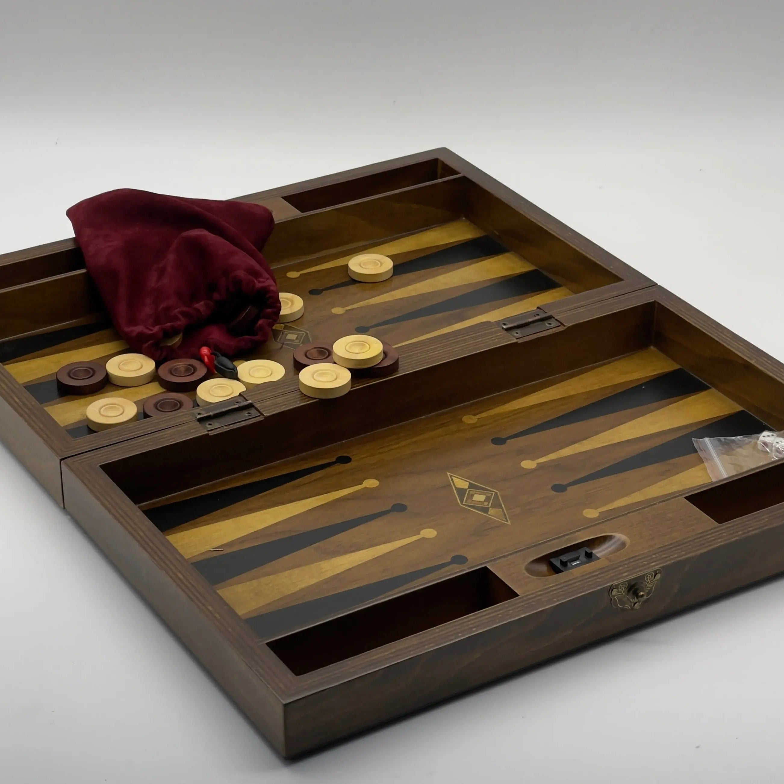19.3" Personalized Natural Walnut Backgammon Set - Customized Backgammon Board Set