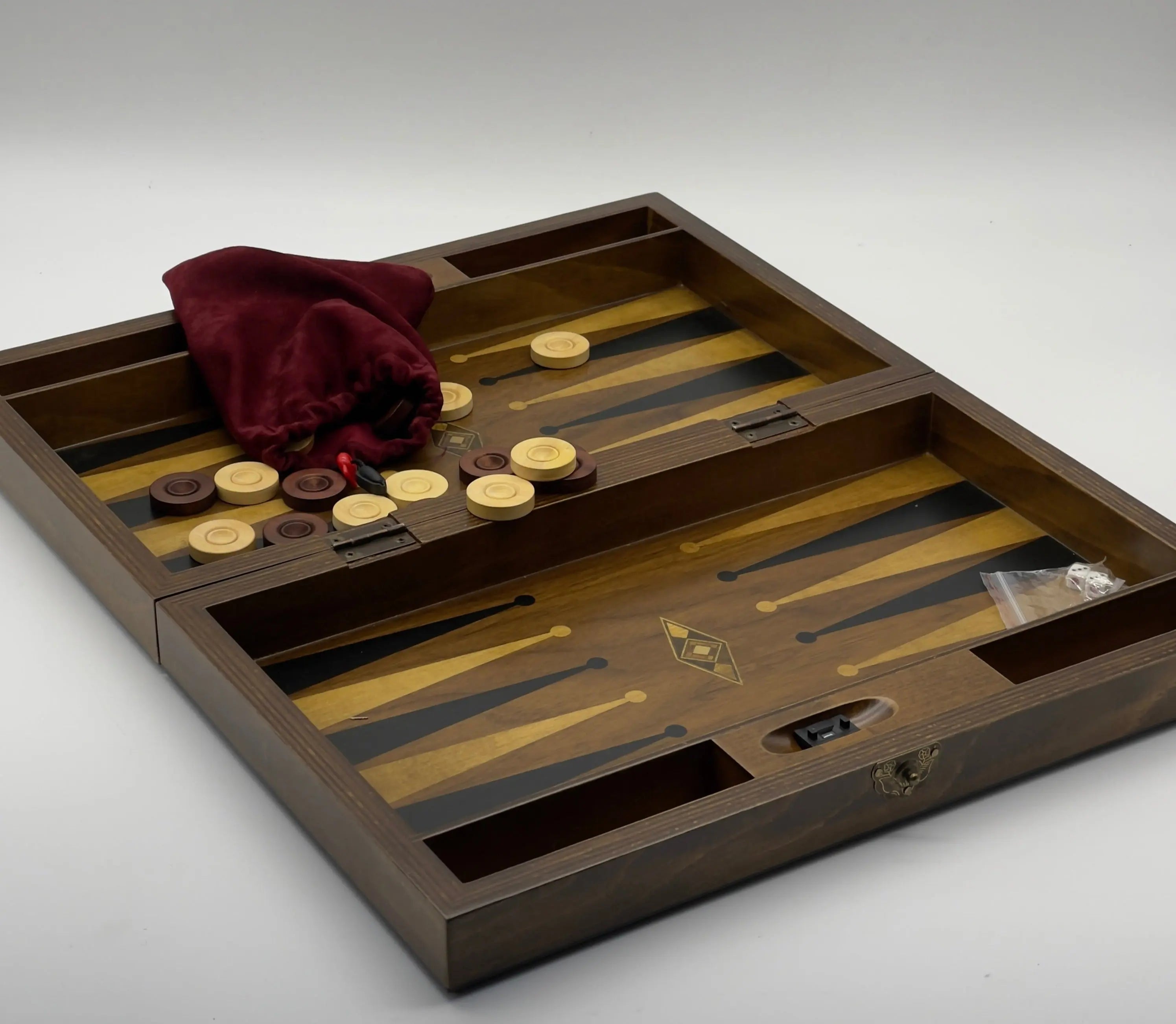 19.3" Personalized Natural Walnut Backgammon Set - Customized Backgammon Board Set