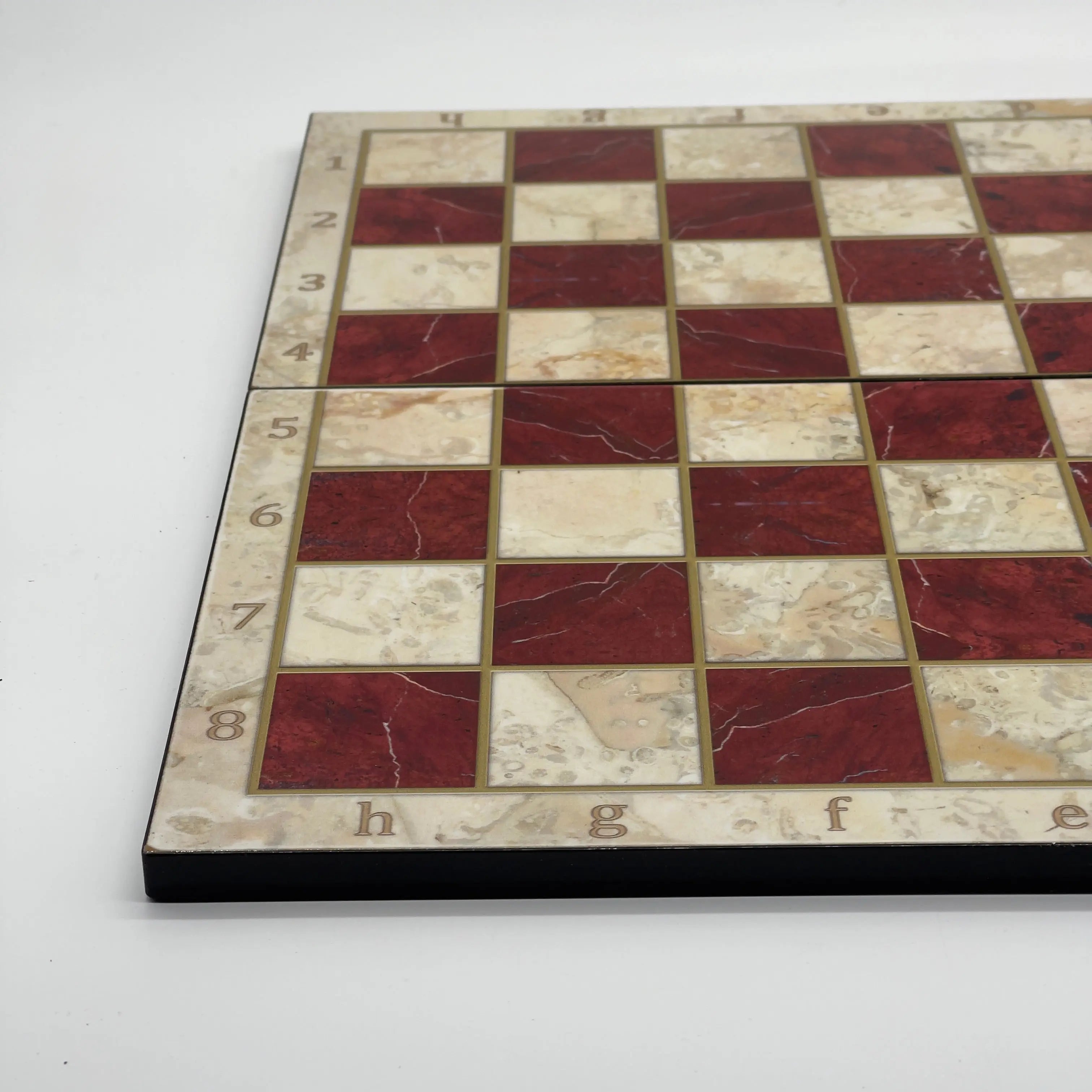 16.5" Red Marble Pattern Folding Chess Board With Pegasus Metal Chess Pieces
