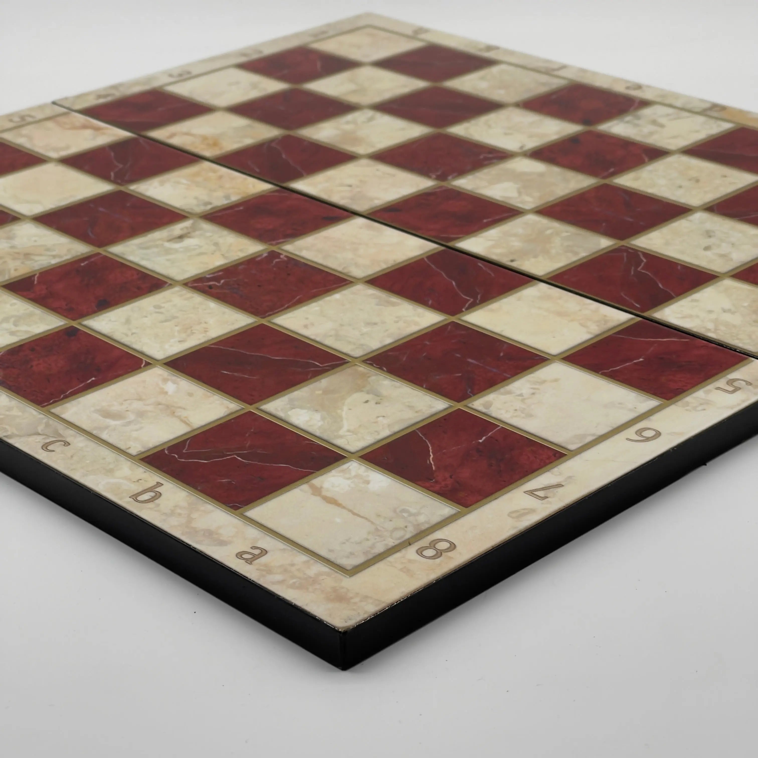 16.5" Red Marble Pattern Folding Chess Board With Classic Metal Chess Pieces