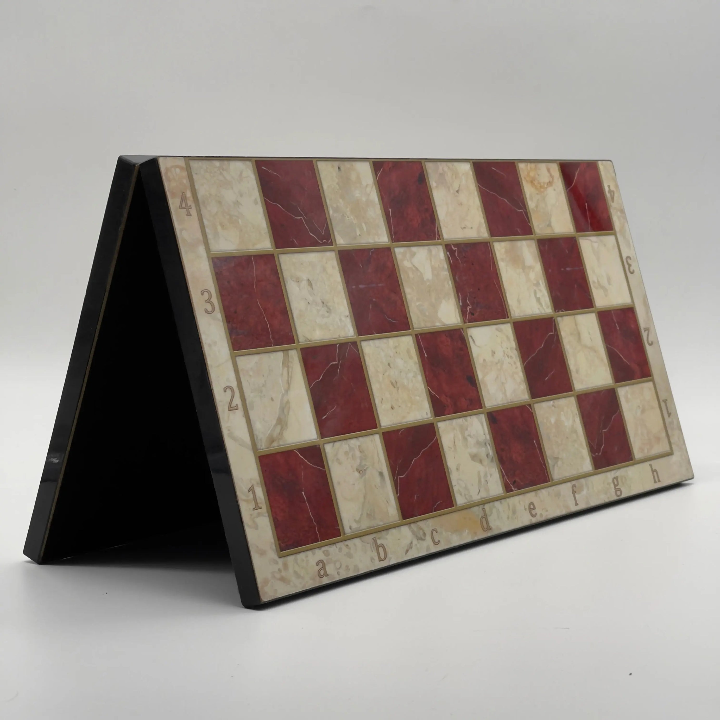 16.5" Red Marble Pattern Folding Wooden Set With Wooden Chess Pieces Set